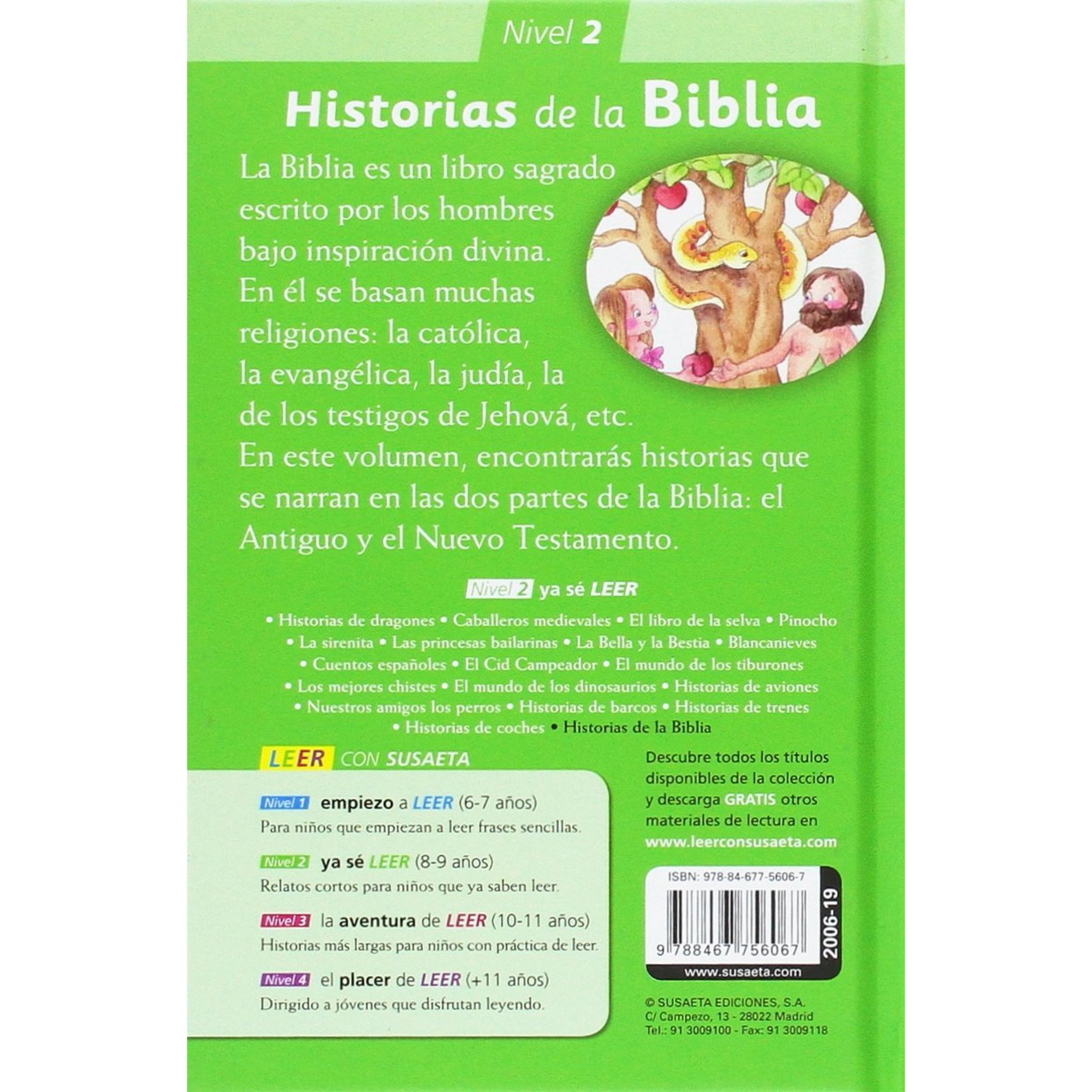 Portada del libro: "Historias de la Biblia", Nivel 2. Ilustración de Adán y Eva.