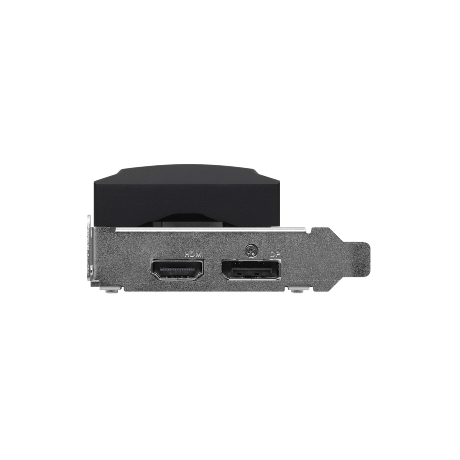 Graphics card with HDMI and DP ports, silver metal casing.