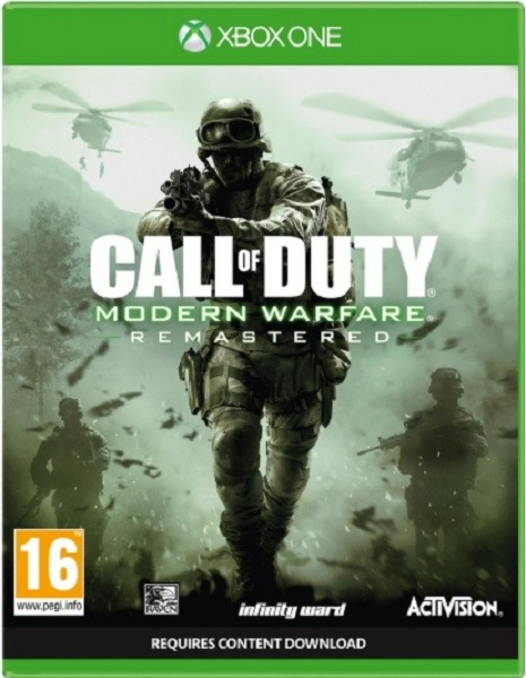 Copertina Xbox One di Call of Duty: Modern Warfare Remastered. Soldati ed elicotteri in azione.