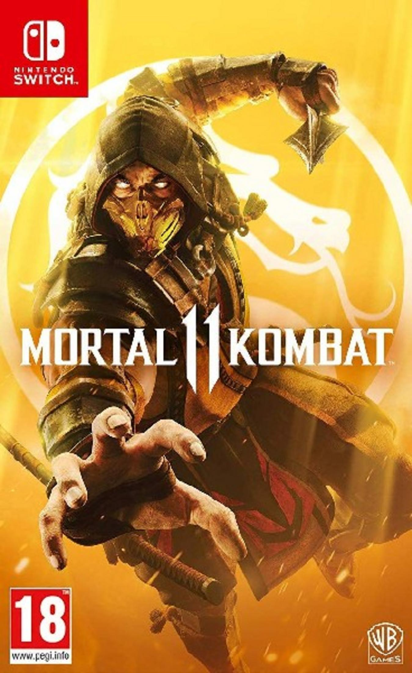 Portada de Mortal Kombat 11 para Nintendo Switch: Scorpion con traje amarillo y negro.