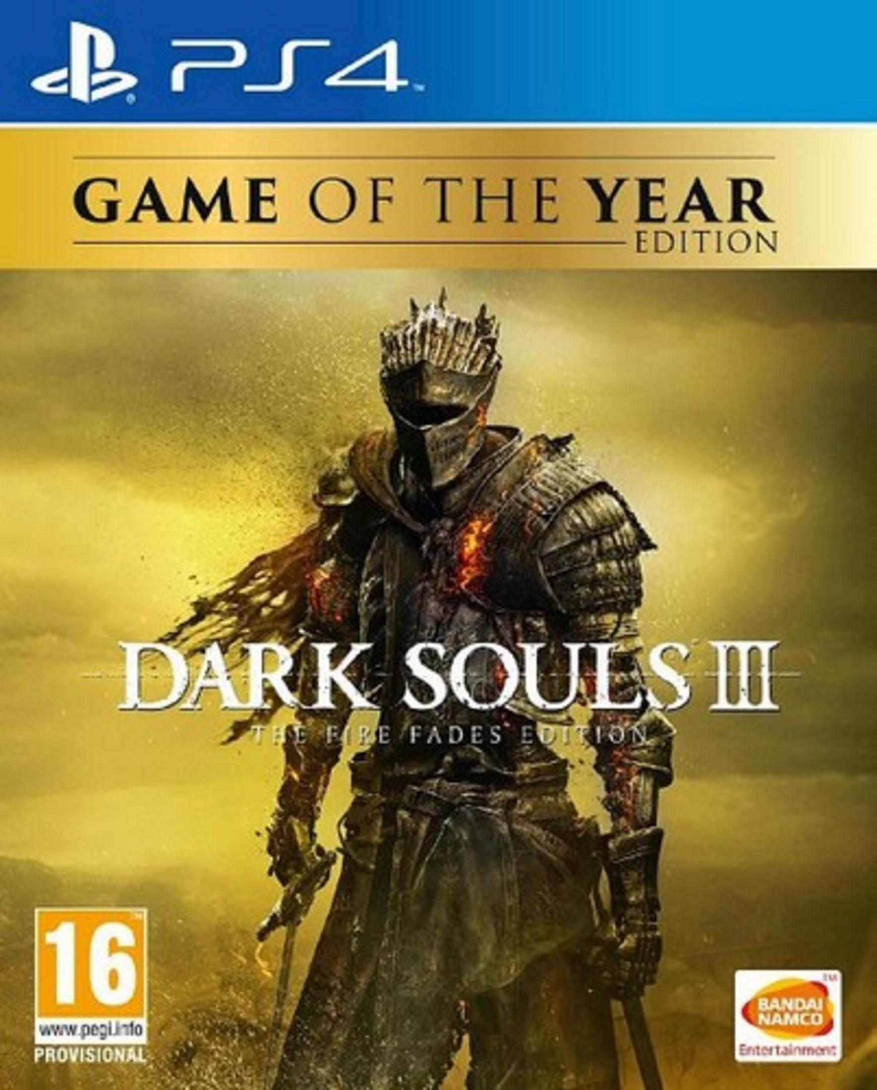Dark Souls III: Game of the Year Edition cover art. A knight in armor with a fiery glow.