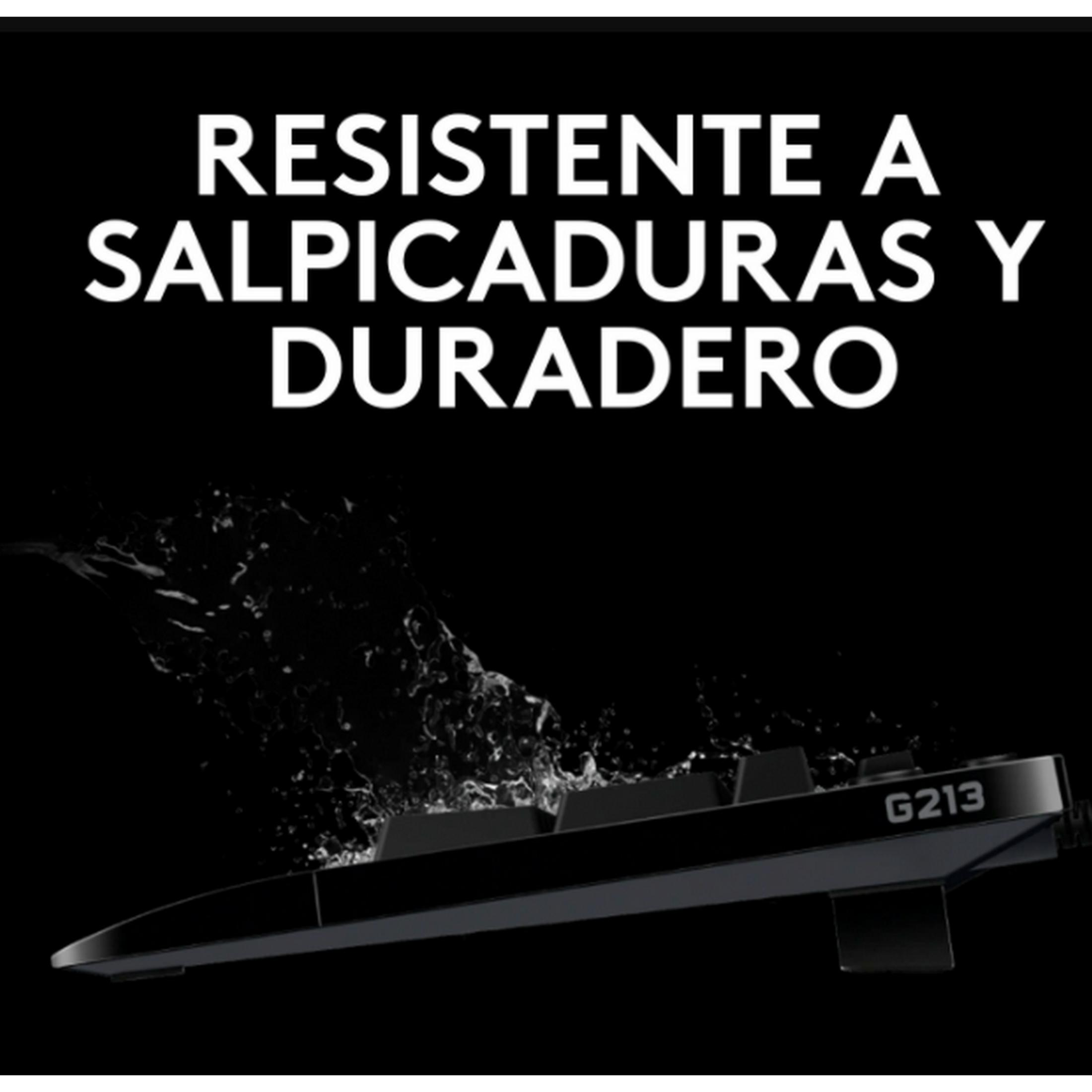 Black keyboard with water splashes and 'G213' logo.