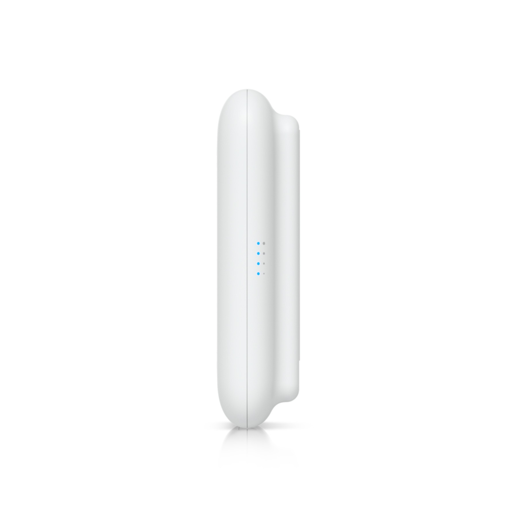 A white, sleek device with blue and grey lights on its side.