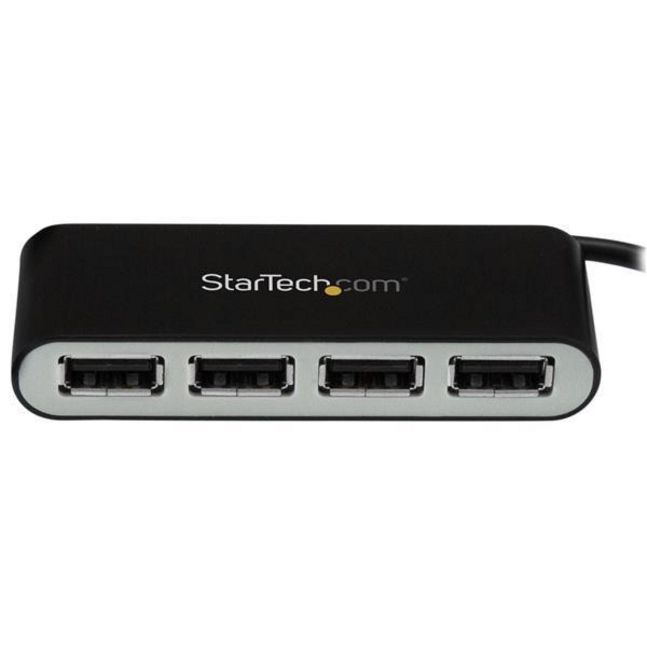 Hub USB nero con quattro porte e logo StarTech.com.