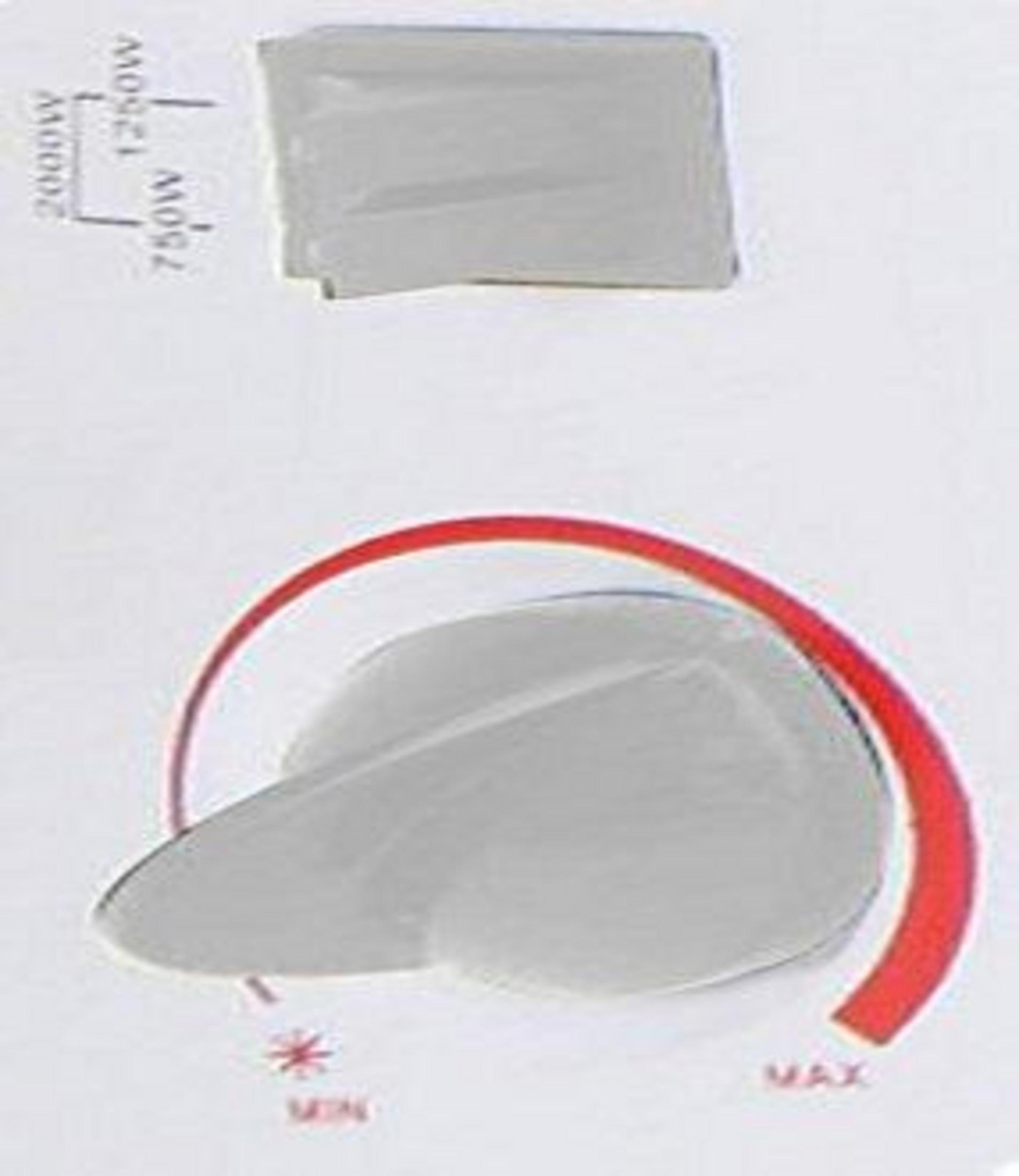 Una perilla giratoria gris con un indicador rojo sobre fondo blanco.