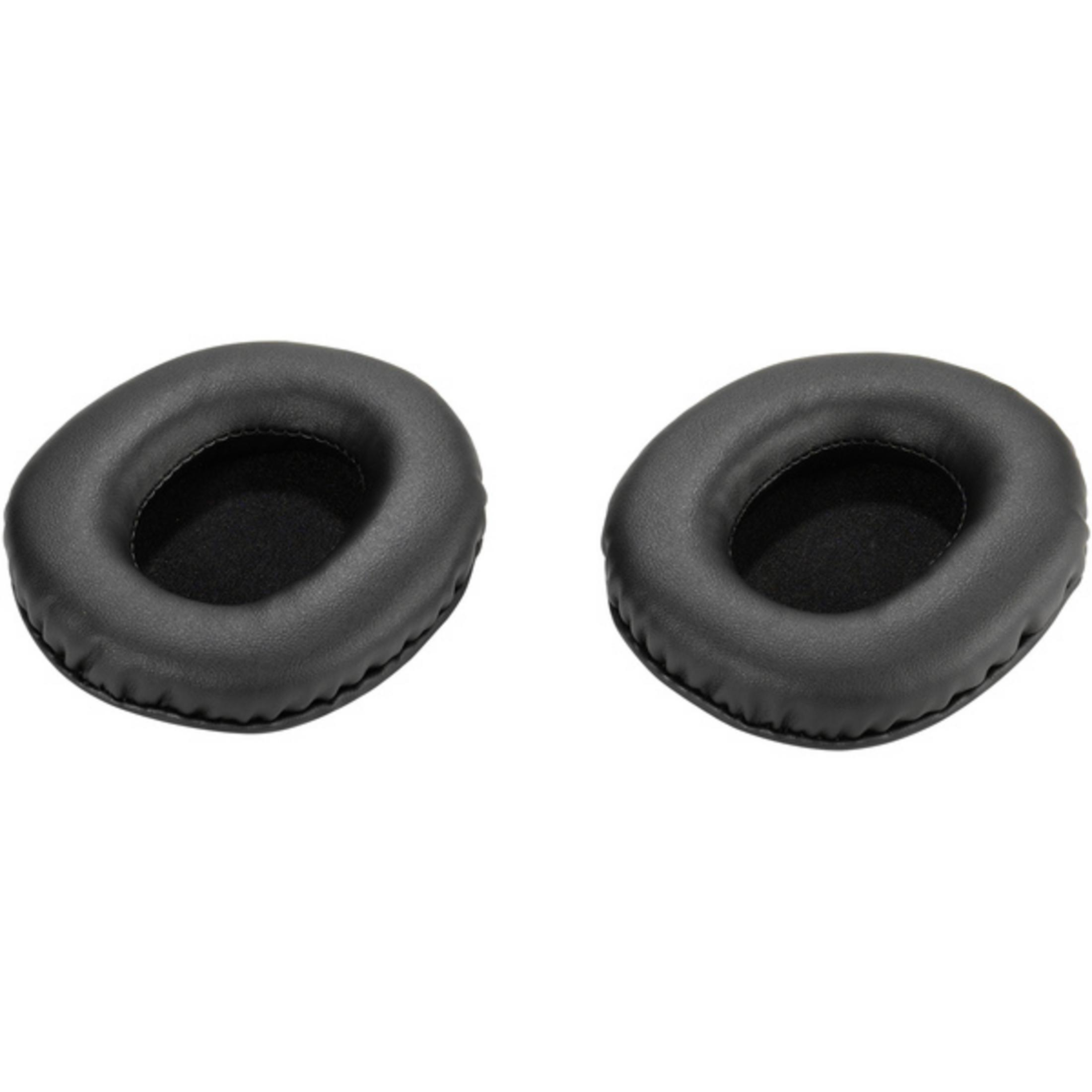 Dos almohadillas negras de cuero sintético una al lado de la otra sobre fondo blanco.