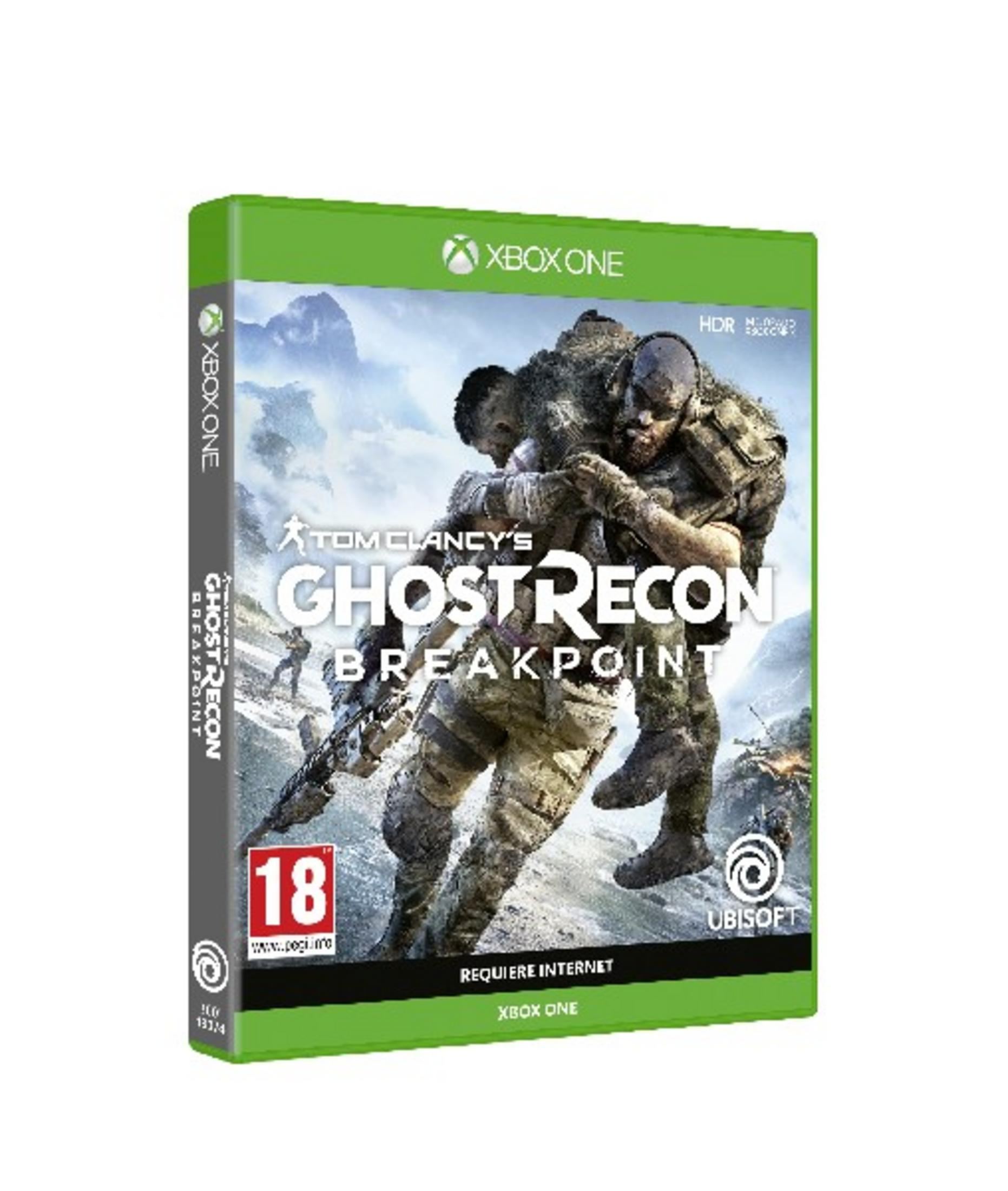 Caja del juego de Xbox One Ghost Recon Breakpoint con soldados al frente.