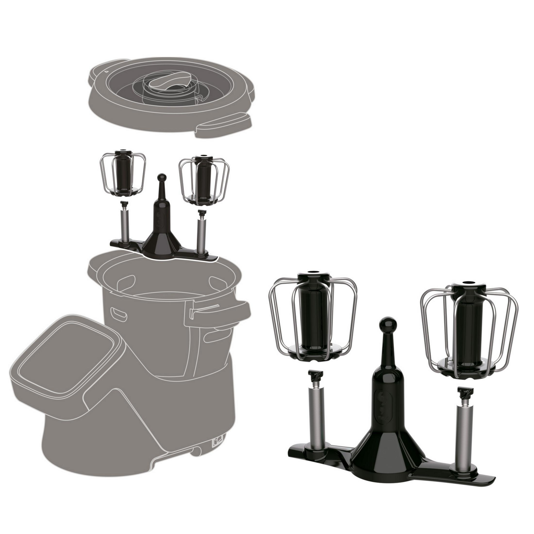 Accessorio per robot da cucina con fruste e ciotola.