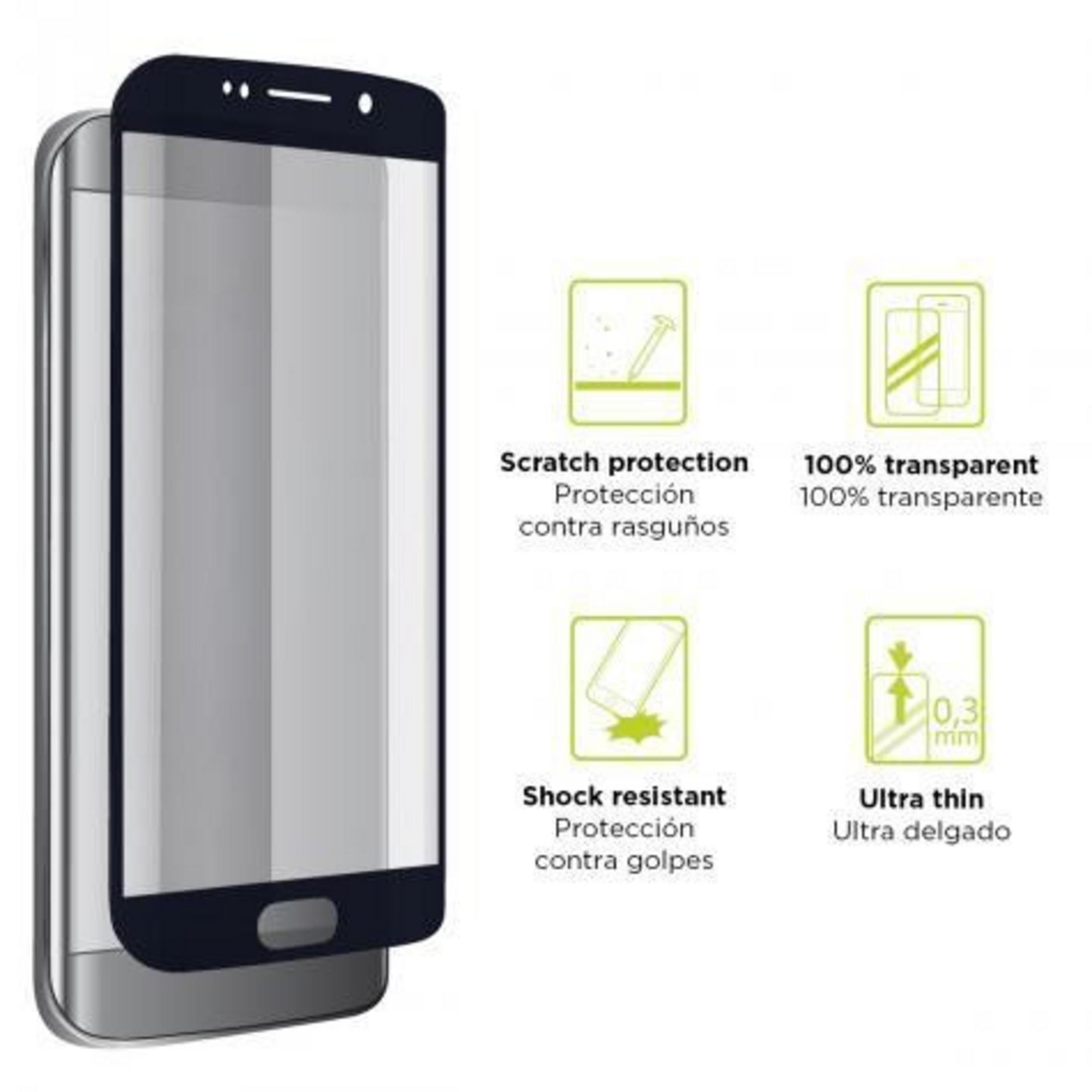 Protezione schermo per smartphone, con icone per resistenza ai graffi, trasparenza, resistenza agli urti.