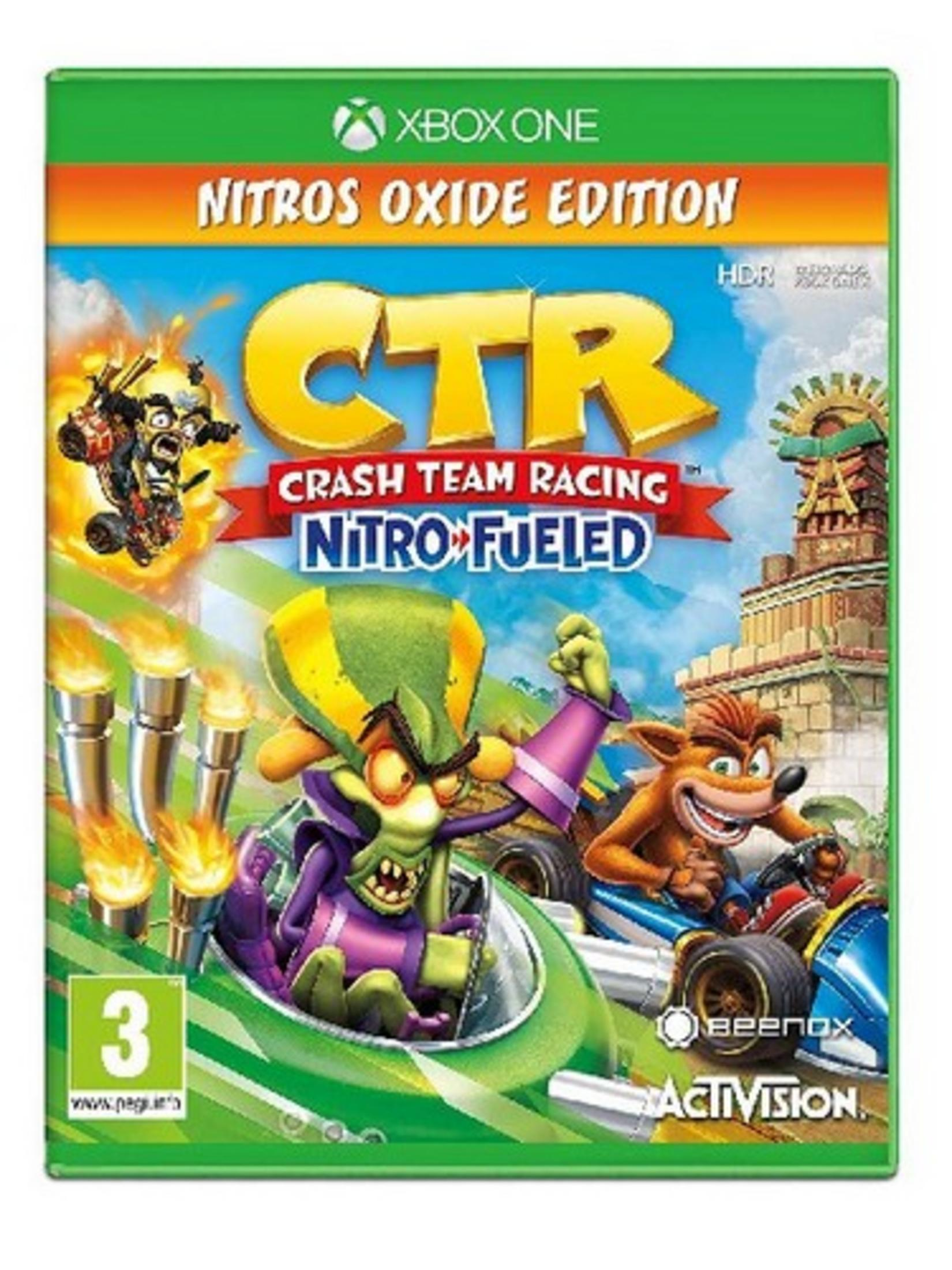 Copertina del gioco Crash Team Racing Nitro-Fueled per Xbox One con personaggi.