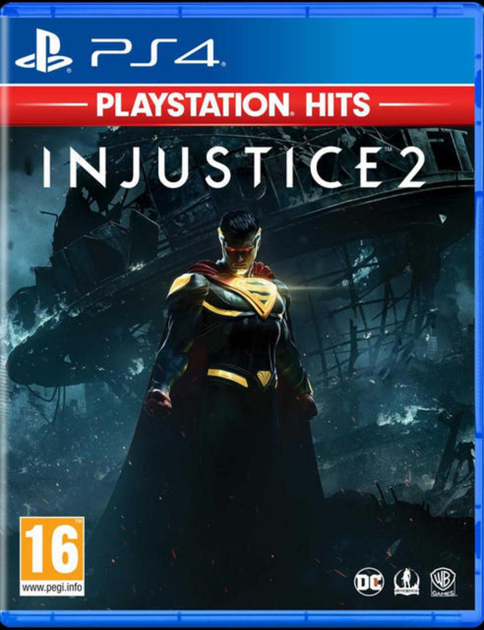 Copertina Injustice 2 PS4: Superman in abito nero, scudo a S giallo, mantello rosso.