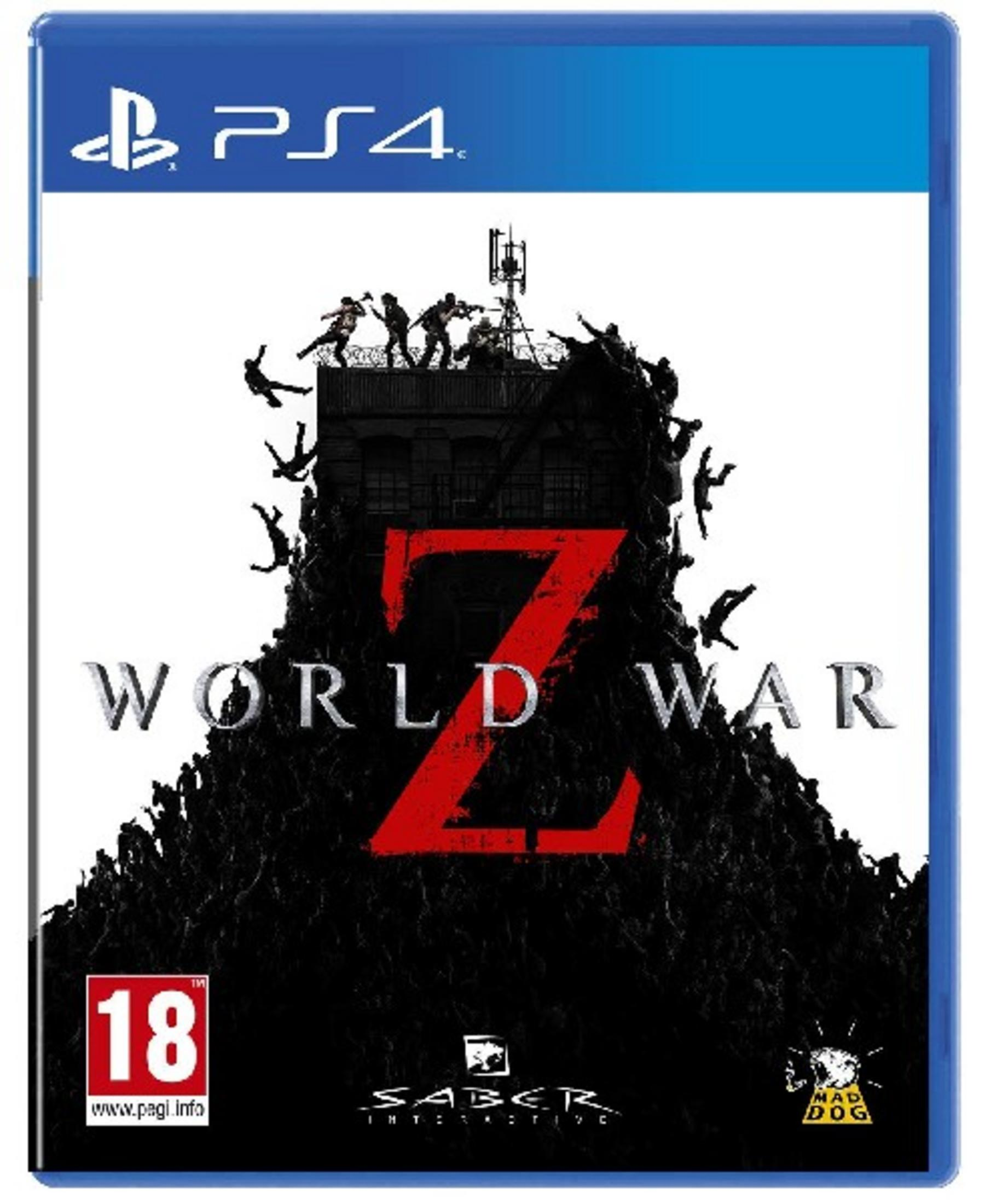 La copertina del gioco World War Z presenta una rappresentazione stilizzata di zombi e sopravvissuti.