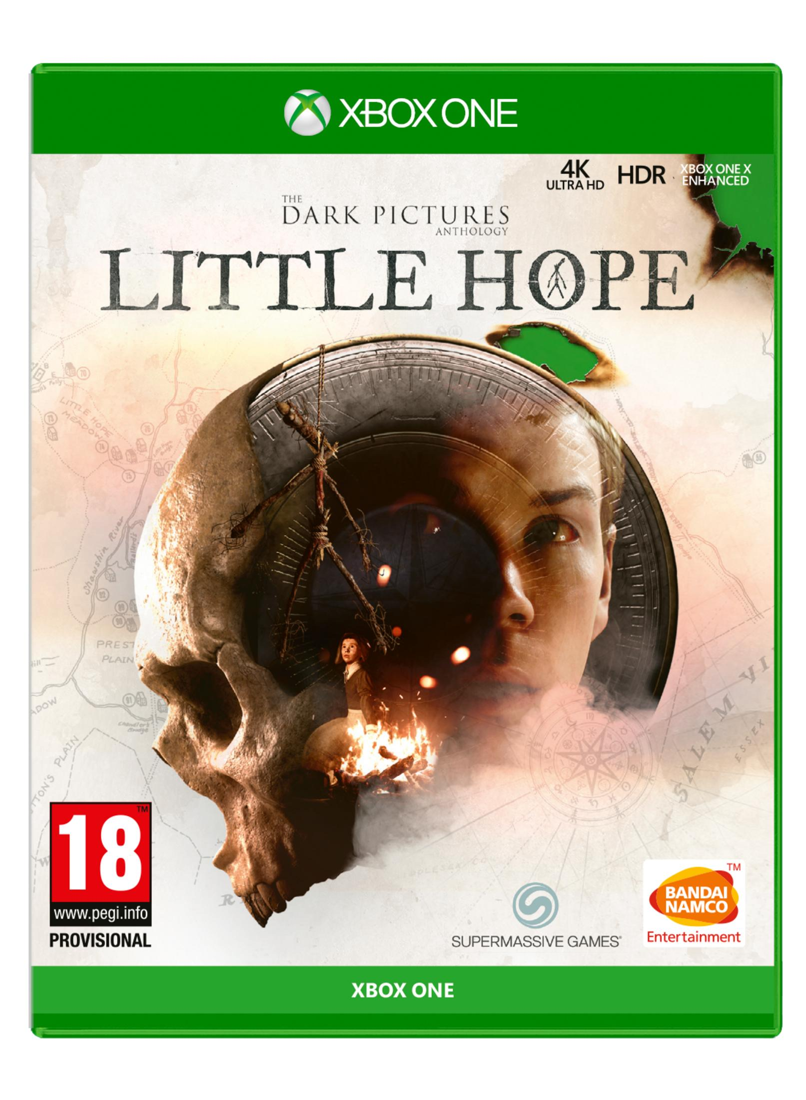 Copertina del gioco Xbox One "Little Hope" con teschio, fuoco e una donna.