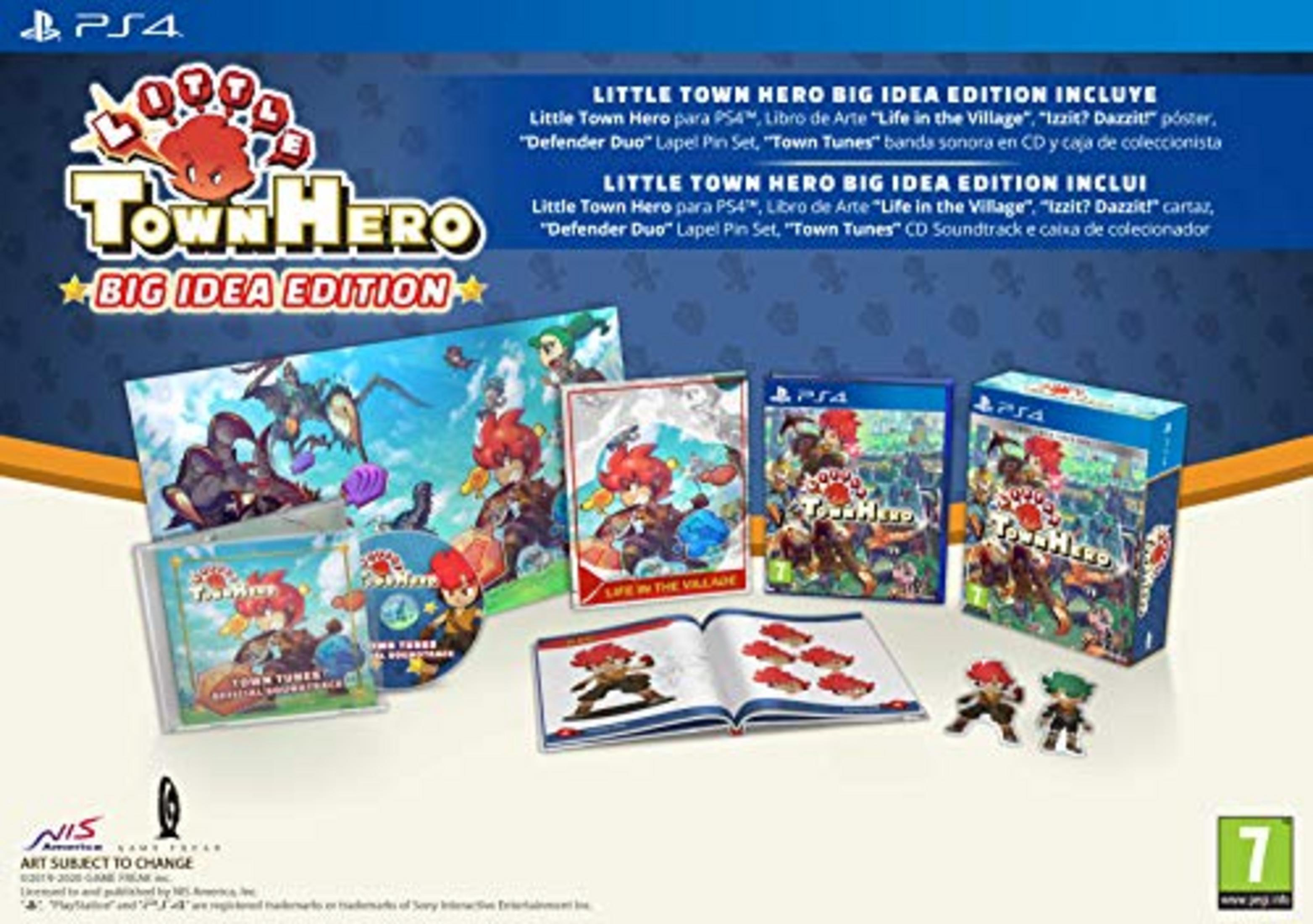 The "Little Town Hero Big Idea Edition" game for PS4 with accessories.