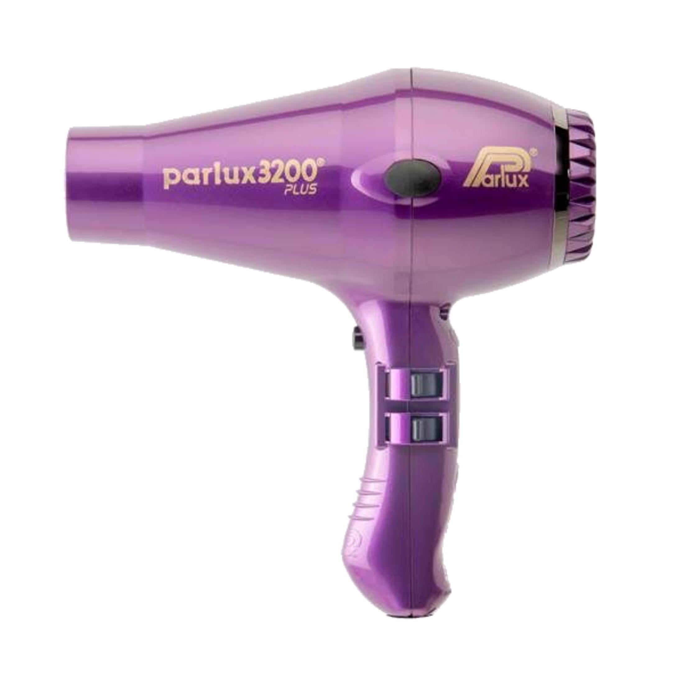 Asciugacapelli Parlux 3200 Plus viola con dettaglio manico nero e accenti argentati.