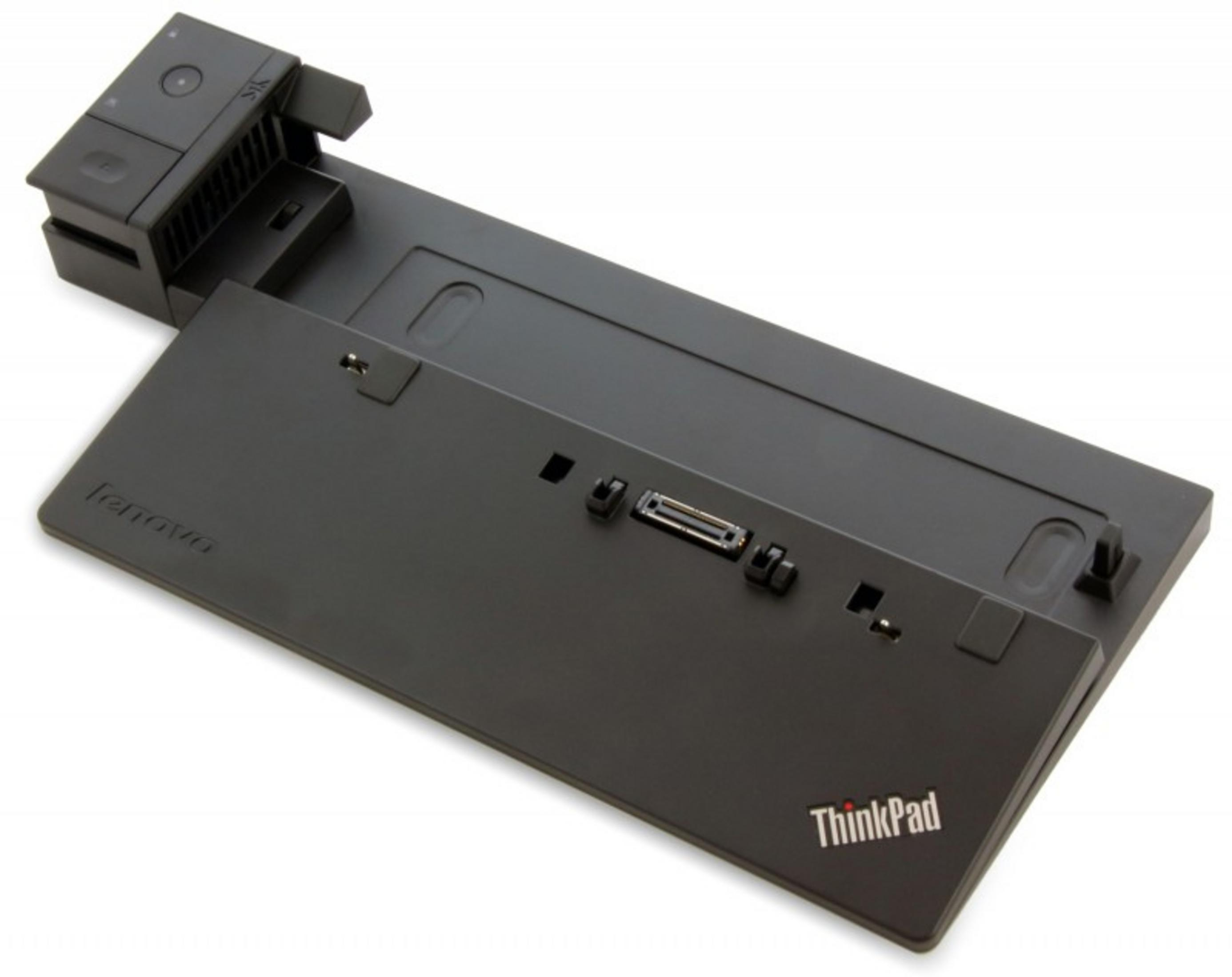 Stazione di docking Lenovo ThinkPad nera con porte e prese d'aria.