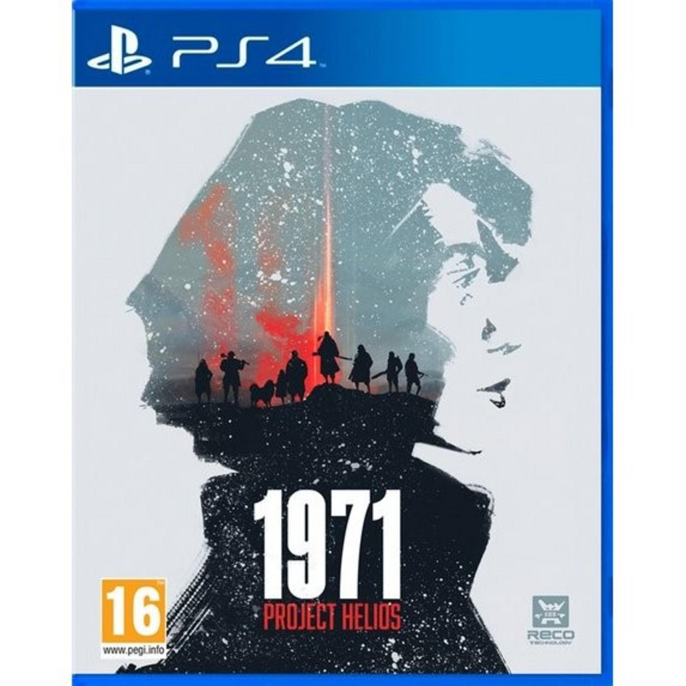 Copertina gioco PS4: Silhouette di una persona con figure e cane. Titolo: 1971 Project Helios.