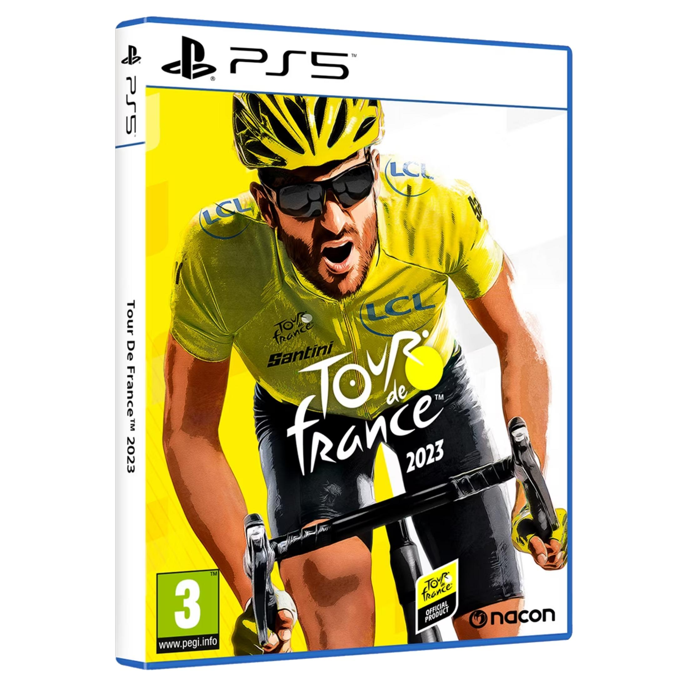 Custodia gioco PS5: Tour de France 2023 con ciclista in maglia gialla.