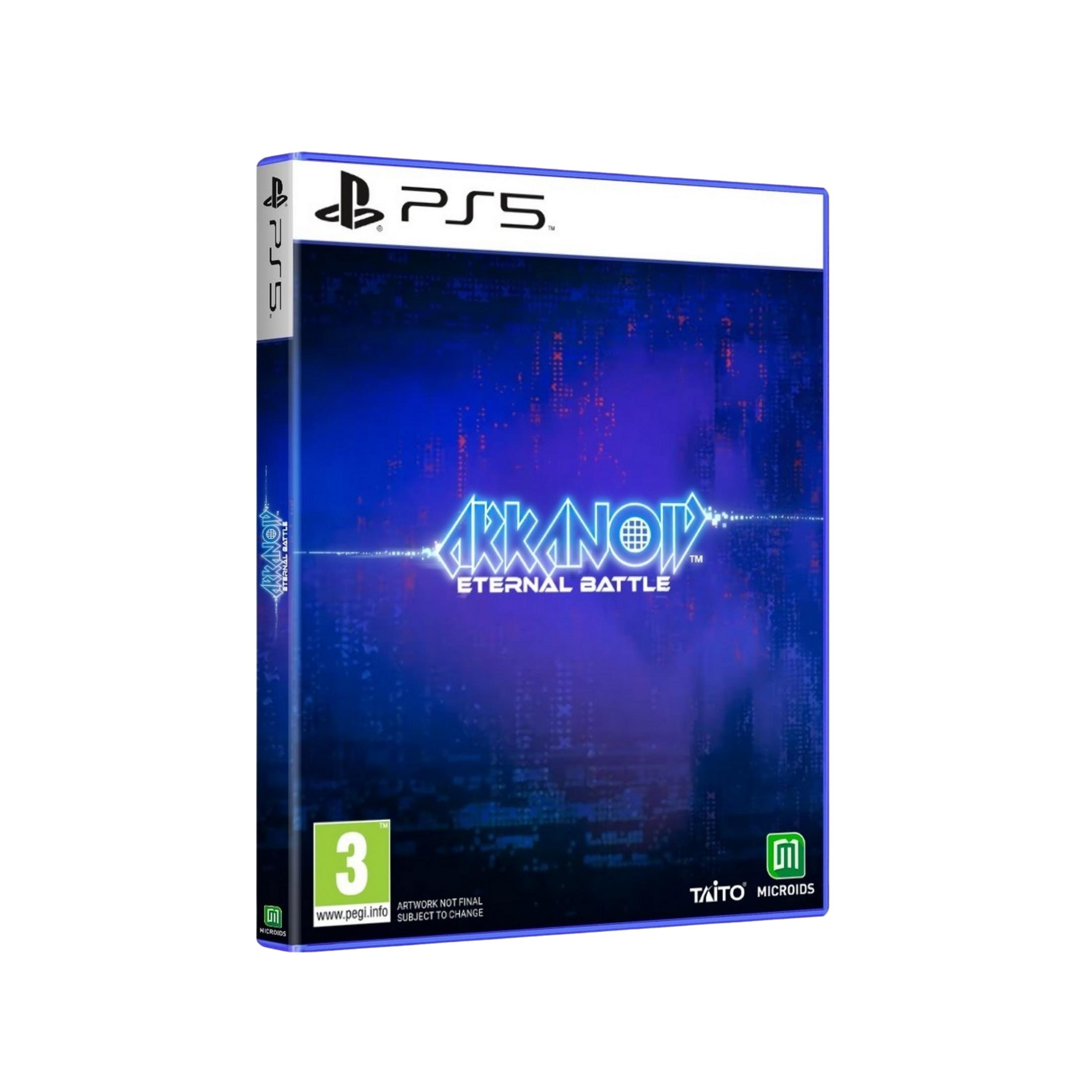 Custodia gioco PS5 per Arkanoid Eternal Battle con sfondo digitale blu.