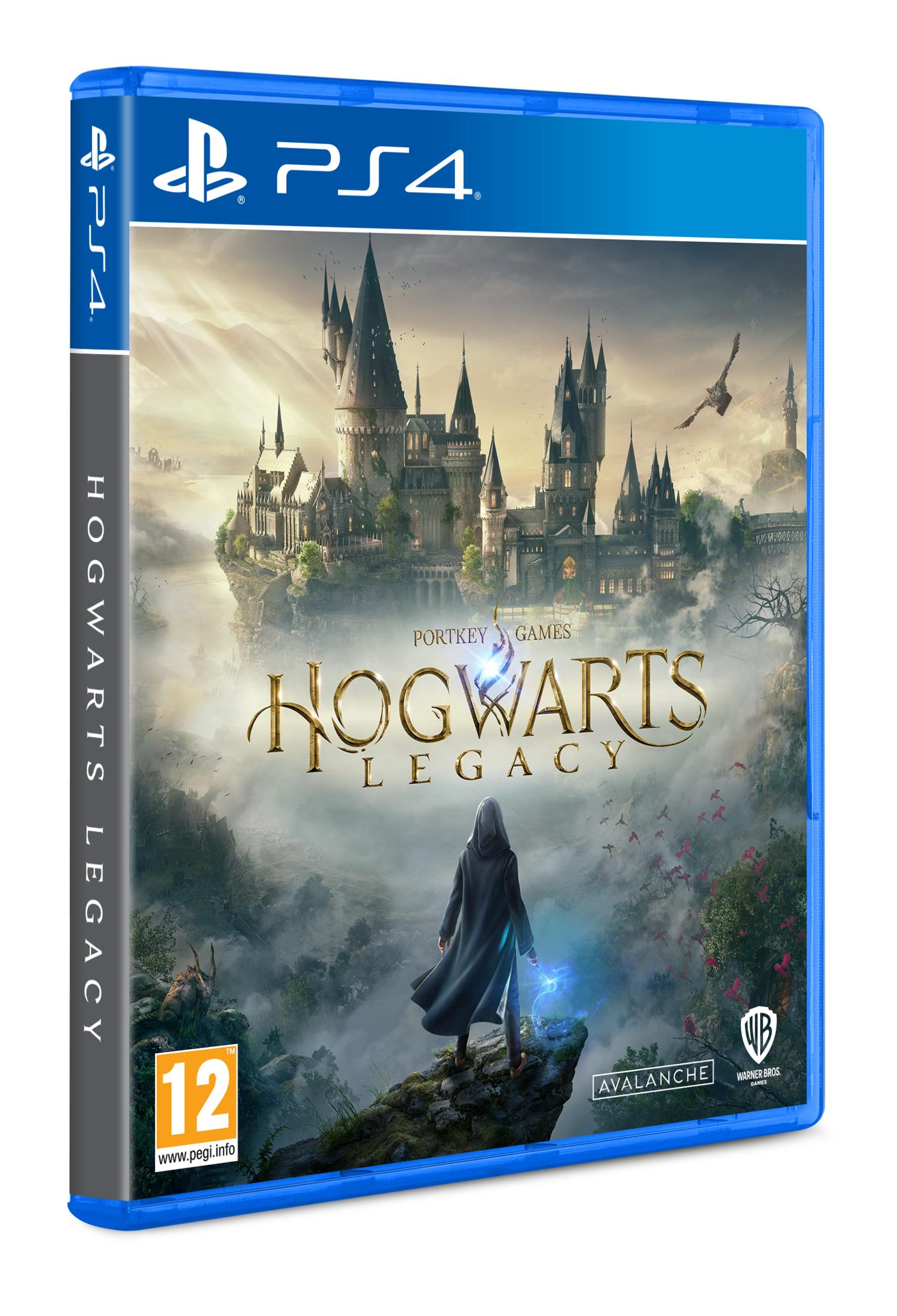 Custodia gioco PS4 Hogwarts Legacy con personaggio che lancia magia e castello.