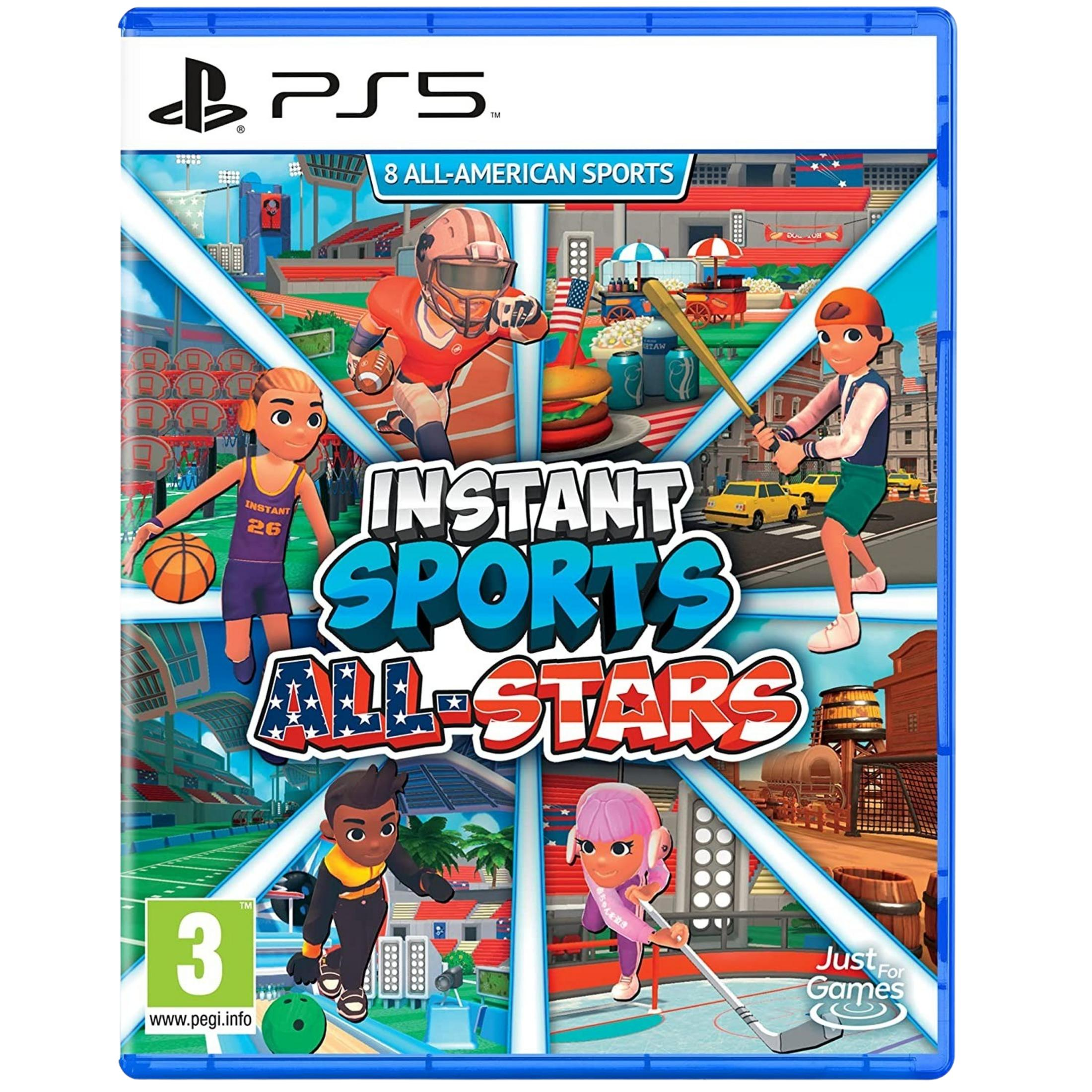 Custodia di gioco PS5 con personaggi dei cartoni animati che praticano vari sport.