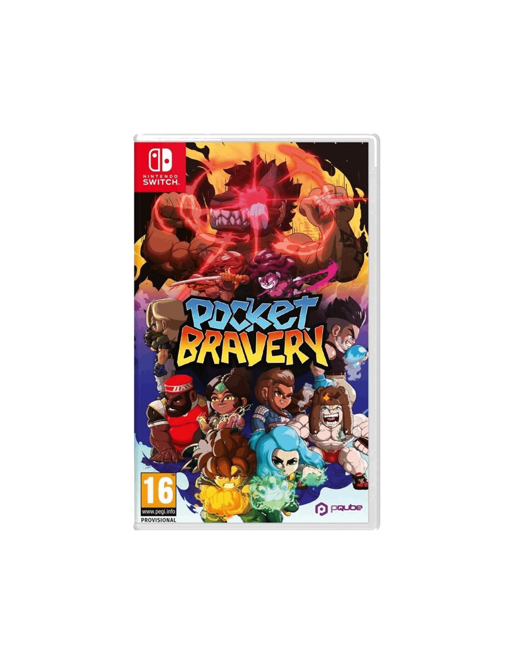 Copertina gioco Nintendo Switch: Pocket Bravery con personaggi e mostro rosso.