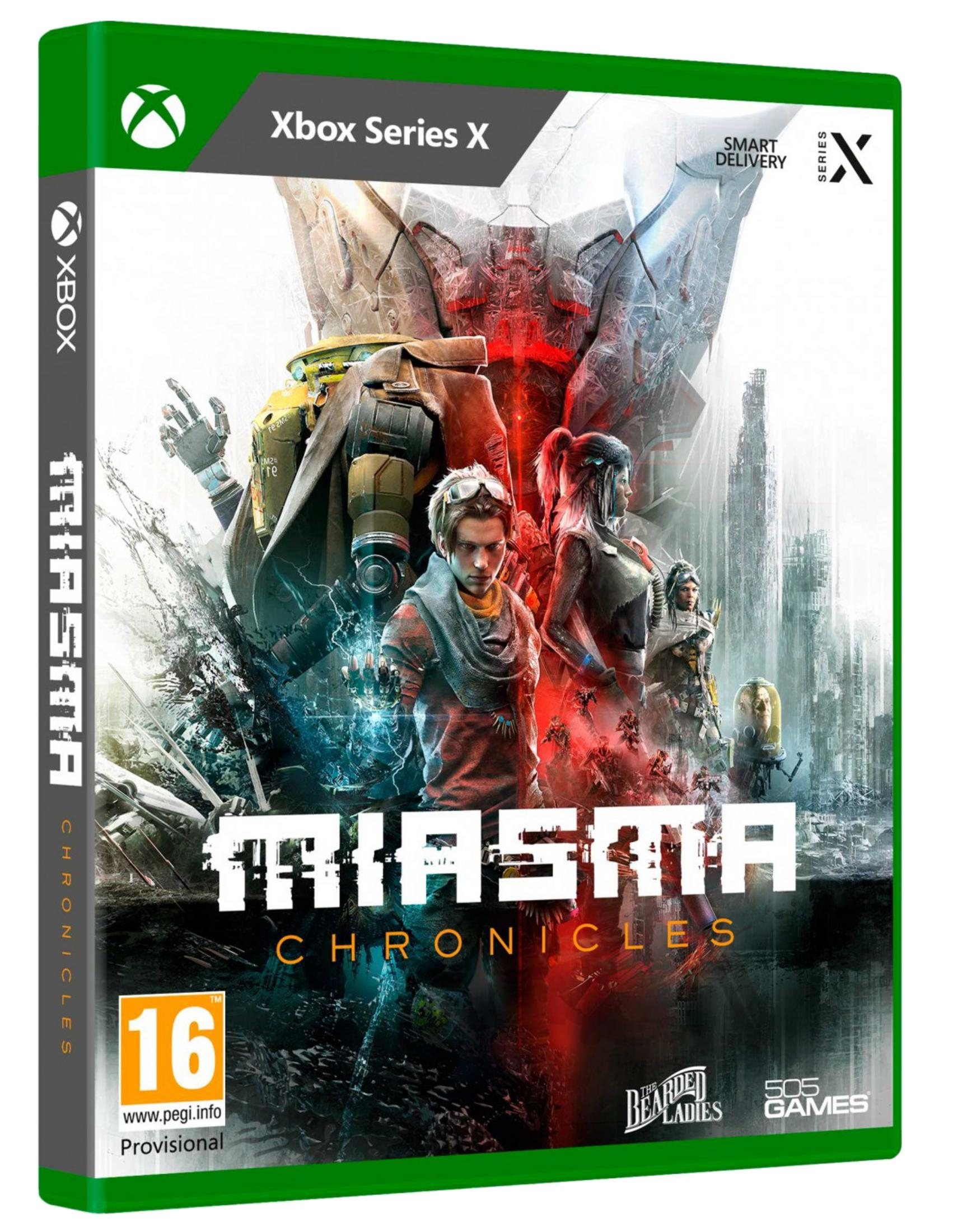 Custodia Xbox Series X con quattro personaggi e sfondo futuristico.