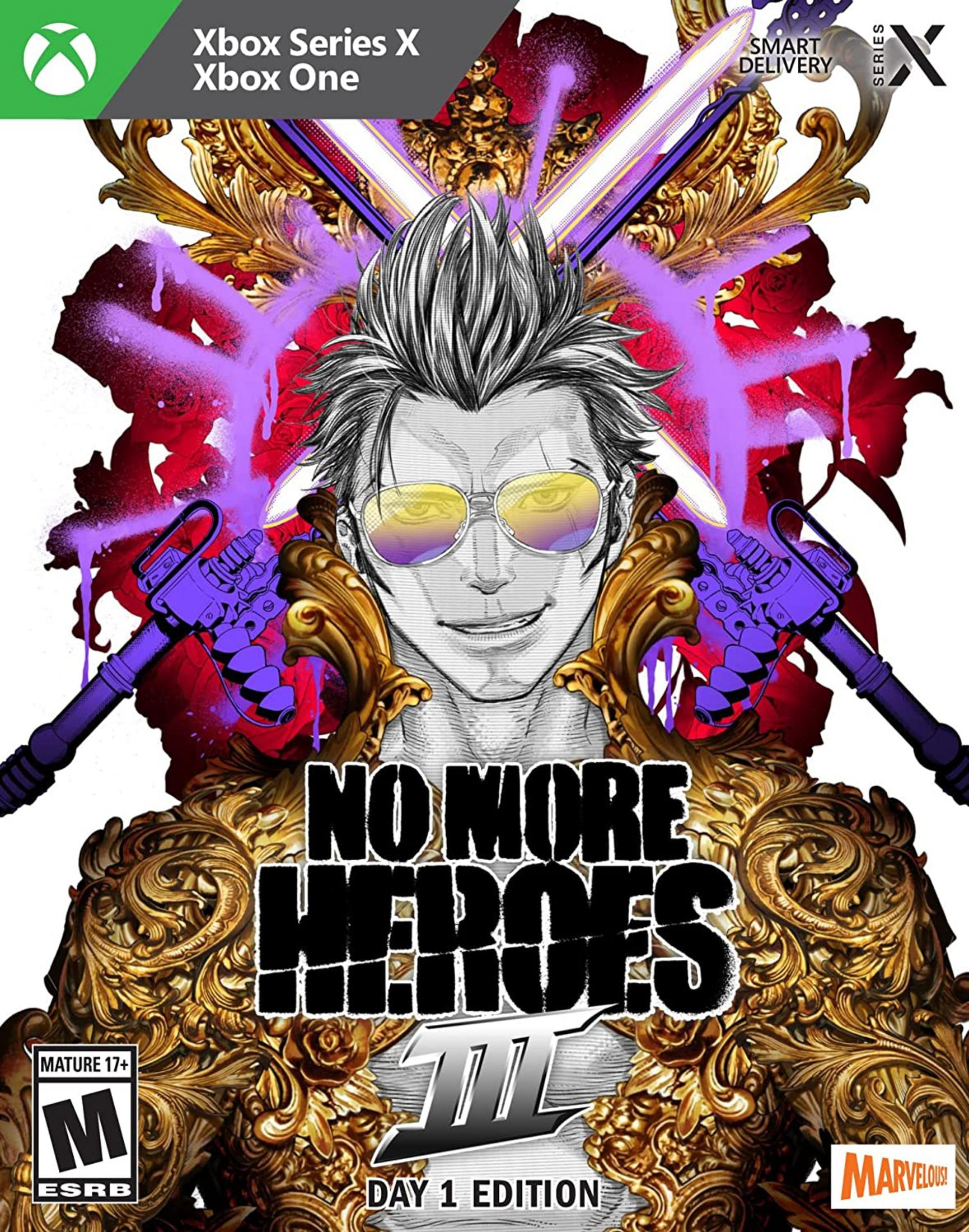 Copertina del gioco con uomo occhiali da sole, armi e titolo del gioco.
