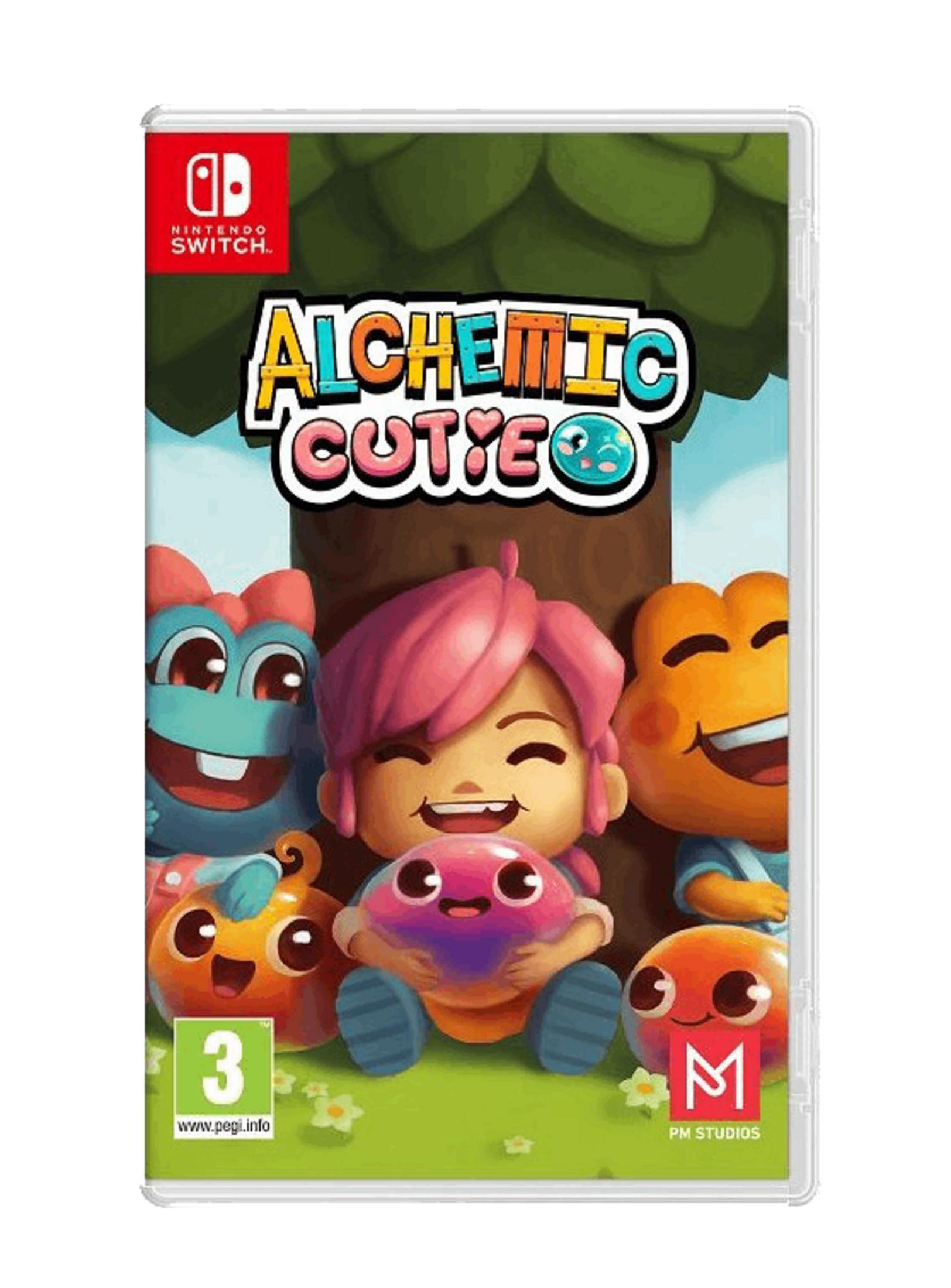 Copertina gioco Nintendo Switch: Alchemic Cutie. Caratteri carini su erba verde.
