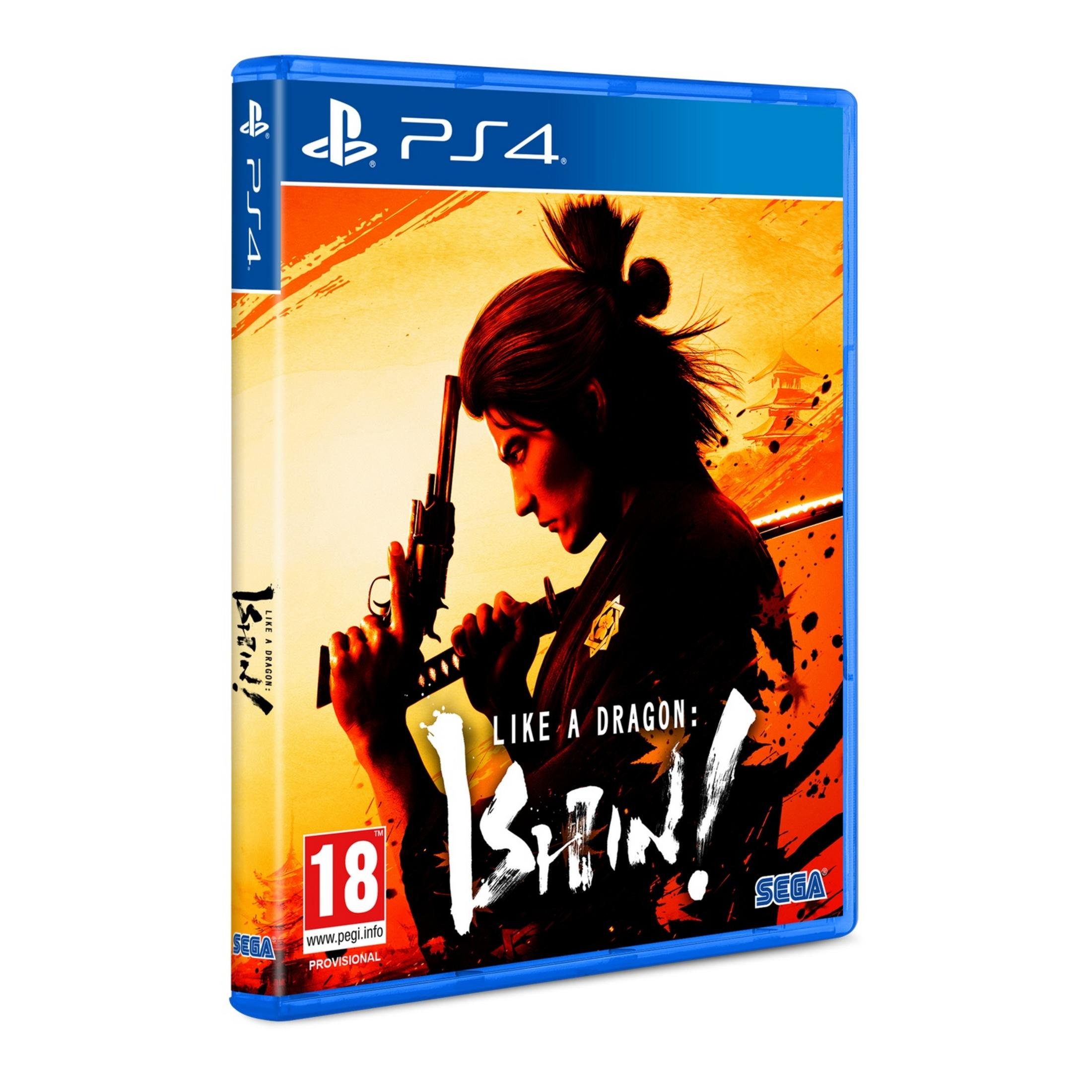 Funda de juego PS4: Like a Dragon: Ishin! presenta a un hombre con pistola y espada.
