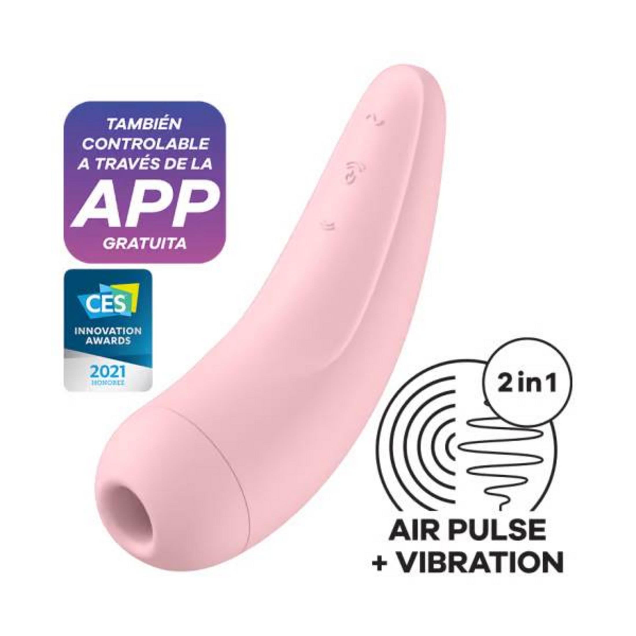 Różowy wibrator z ikoną Air Pulse + Vibration i nagrodą CES.