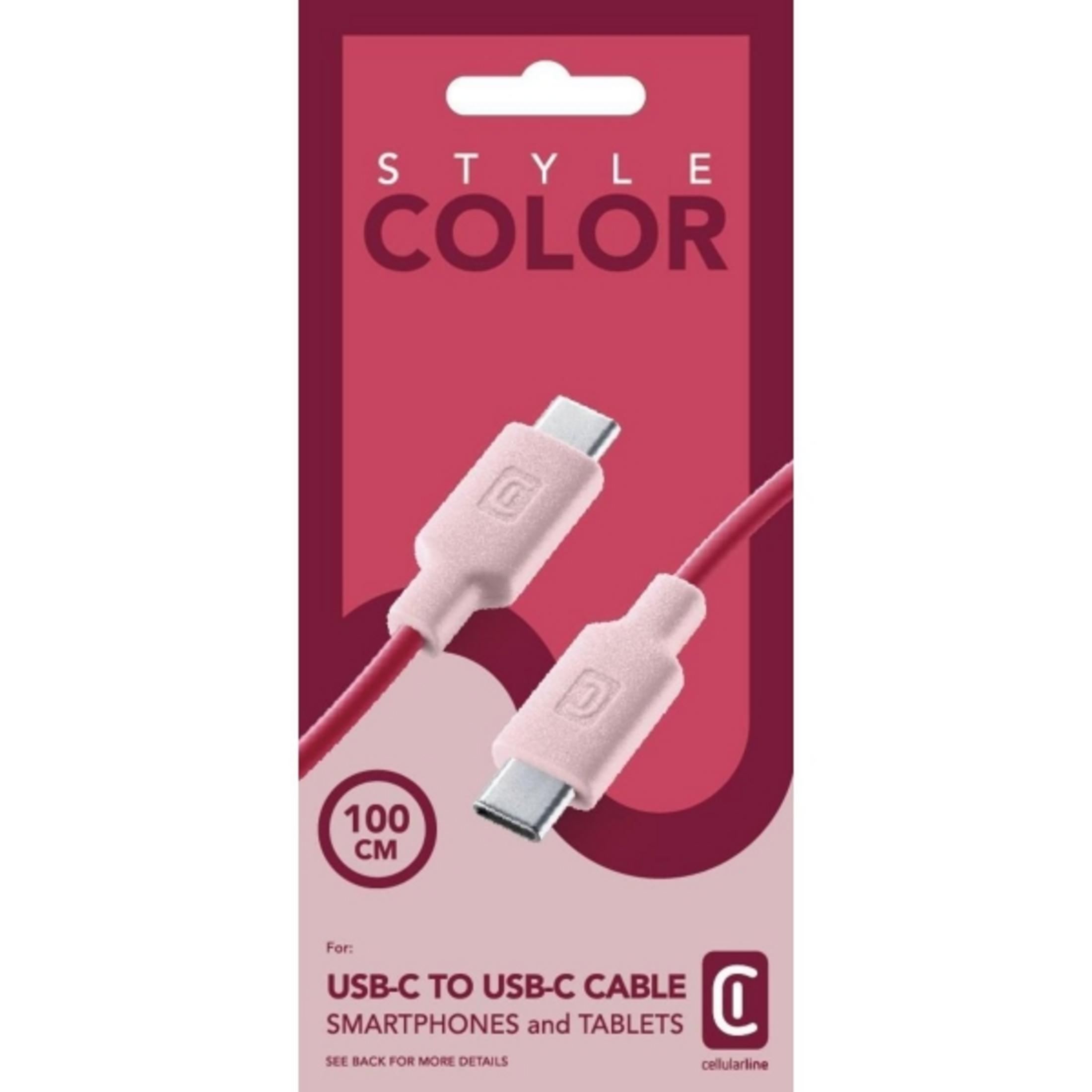 Embalaje de un cable USB-C a USB-C rosa, de 100 cm.