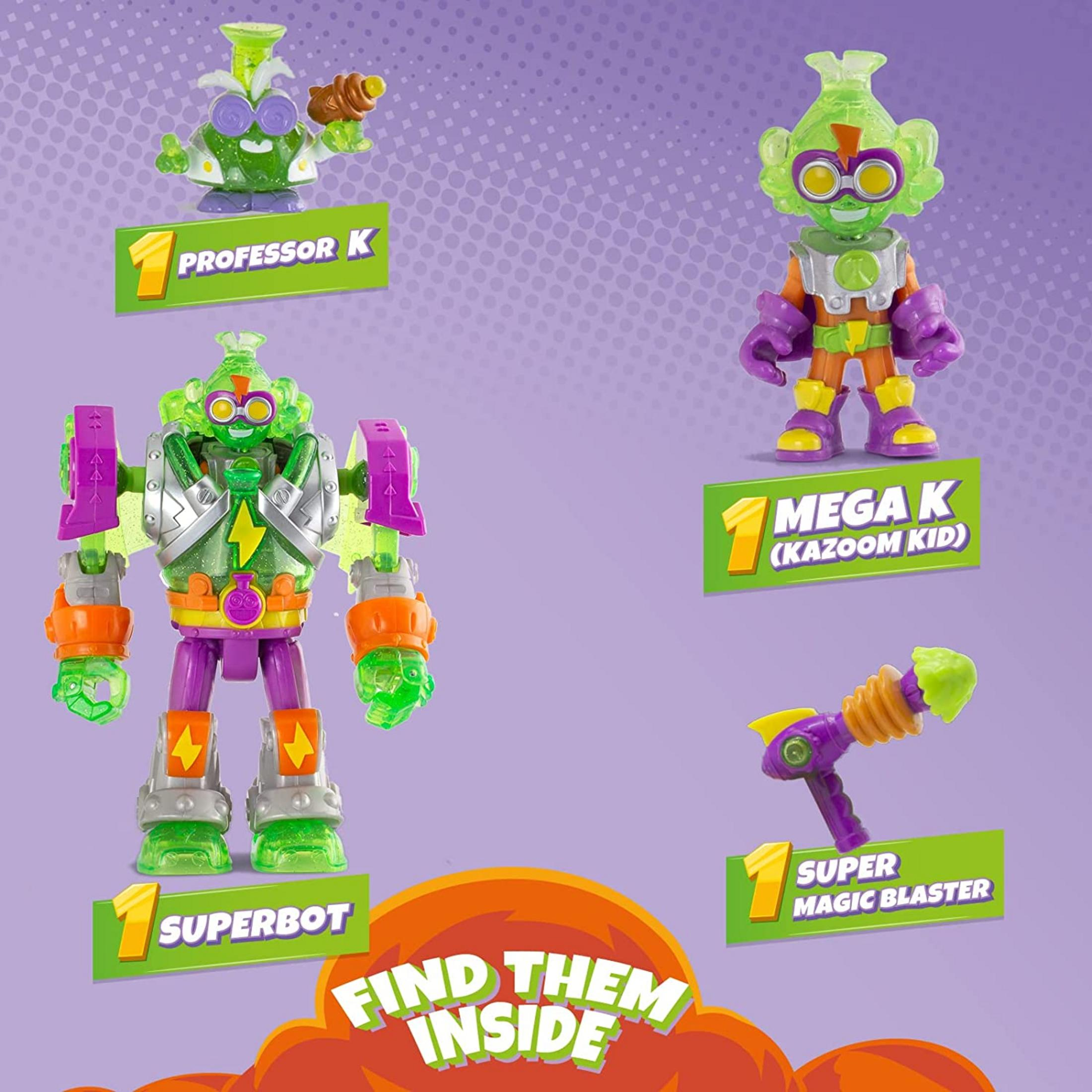 Quattro action figure: Professor K, Mega K, Superbot e un blaster.