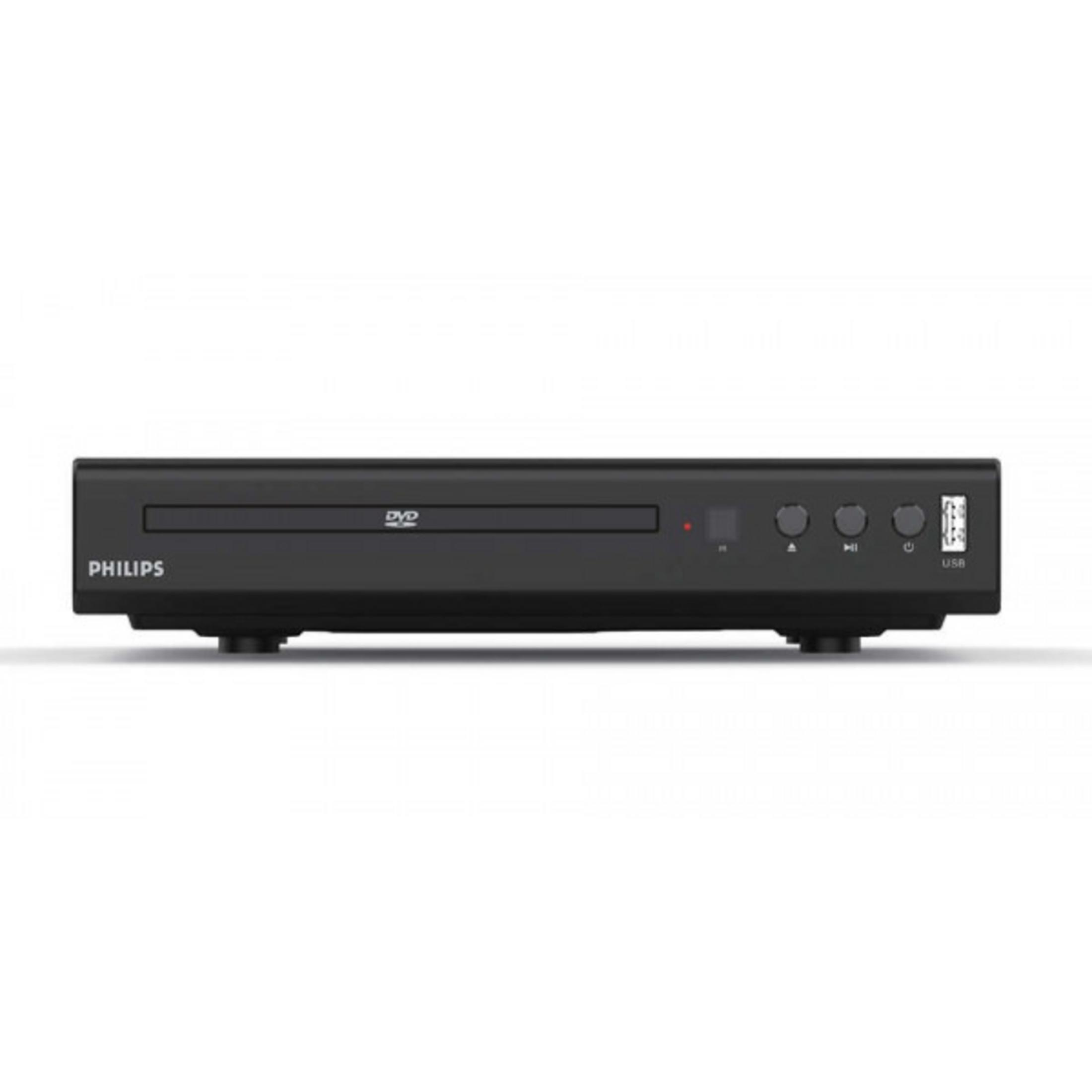 Lettore DVD Philips nero con porta USB e pulsanti di controllo frontali.