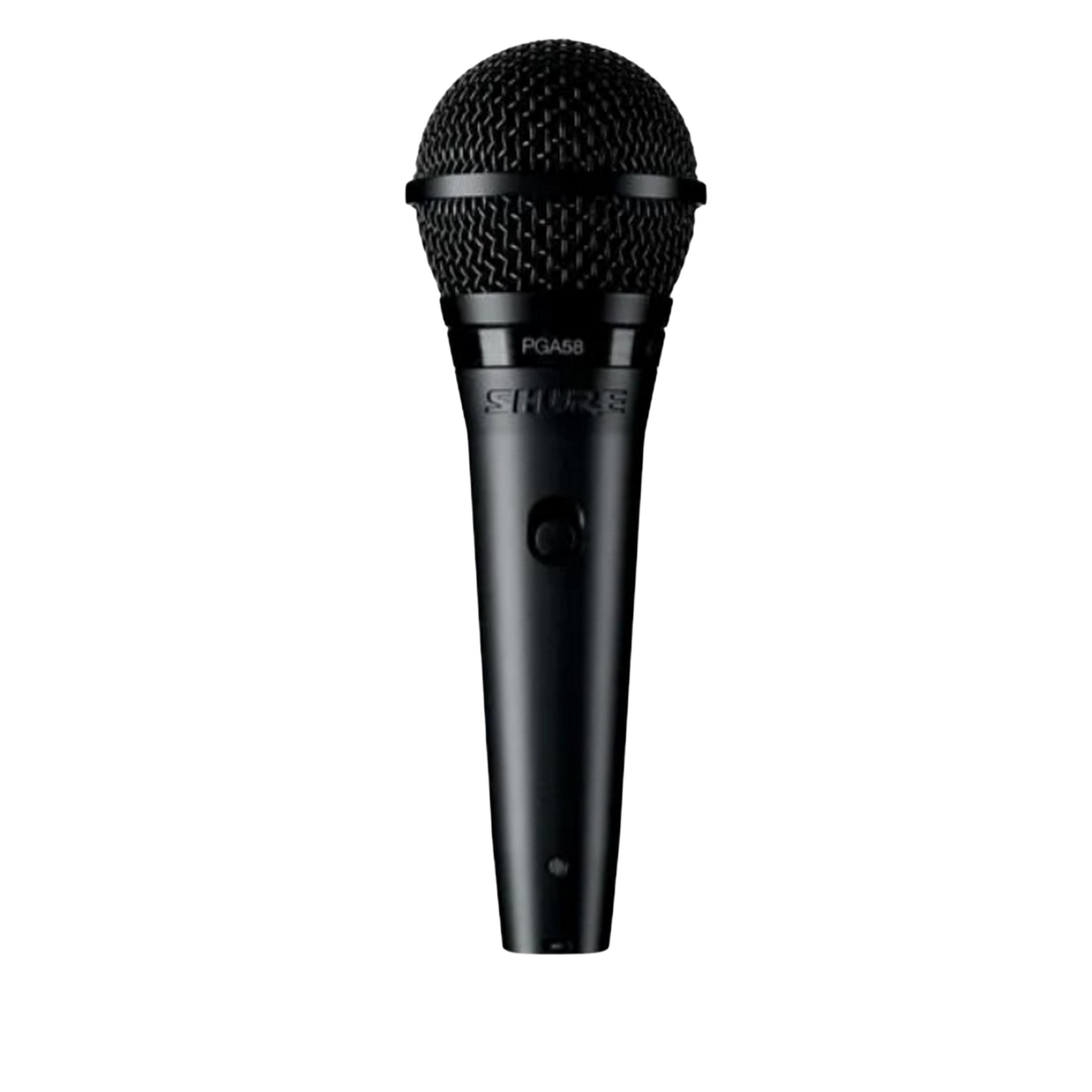 Microfono nero con numero modello PGA58 e logo Shure.