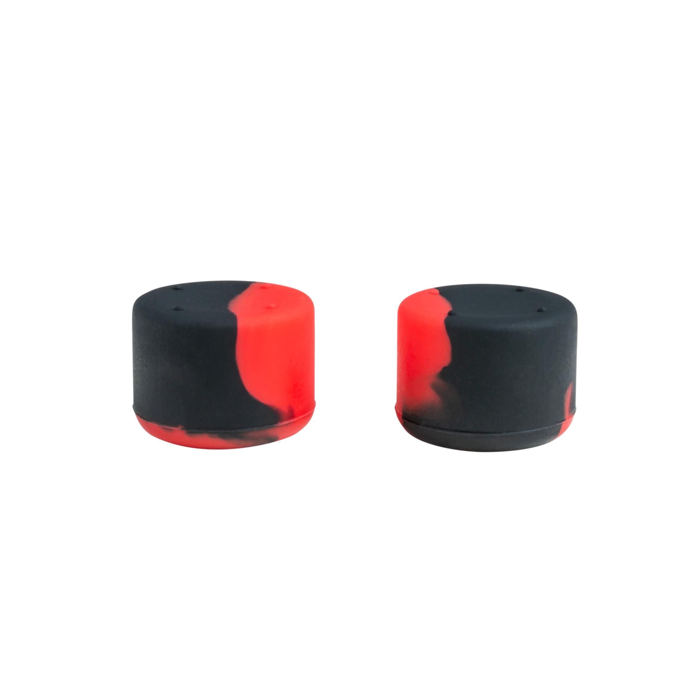 Dos objetos cilíndricos negros y rojos uno al lado del otro.
