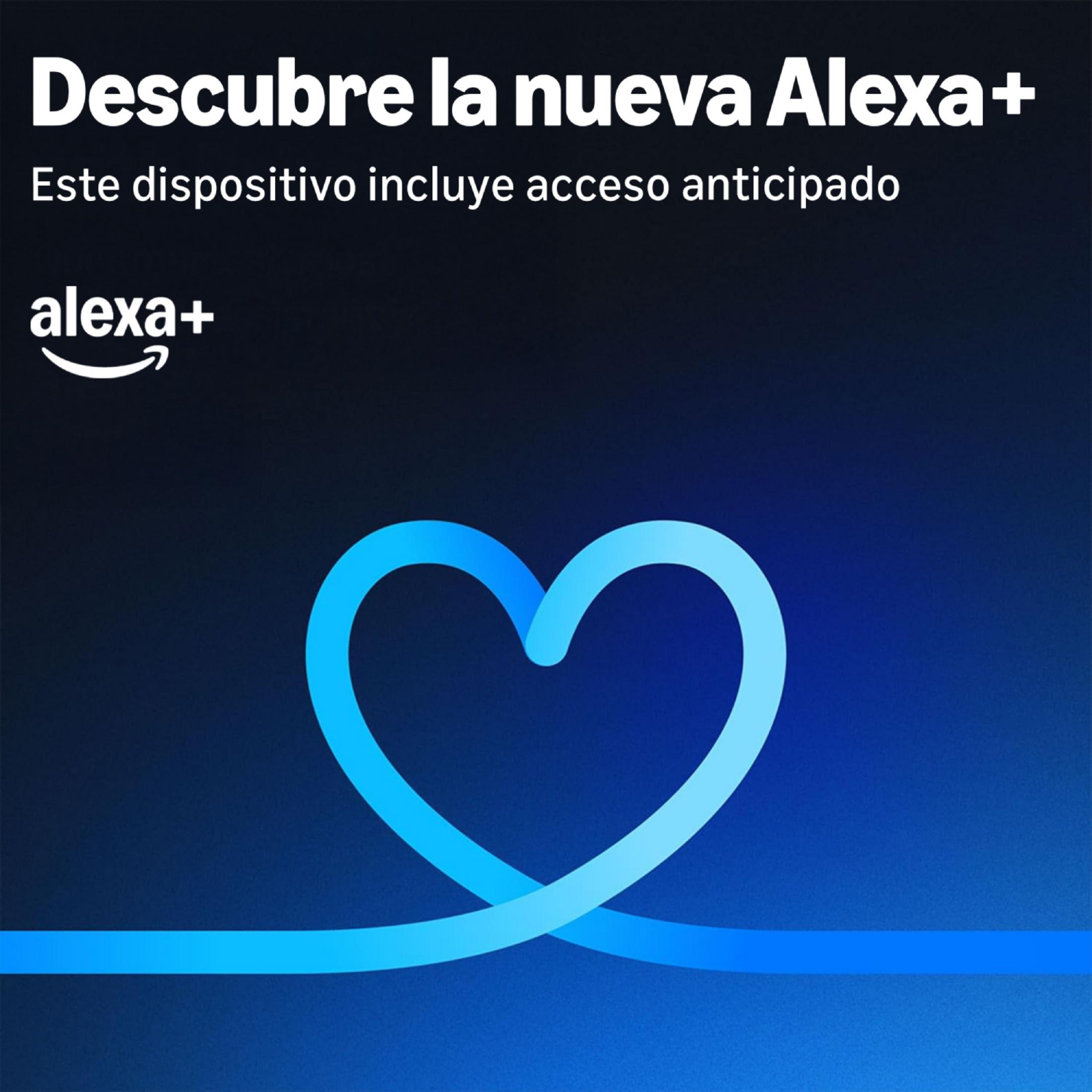 Testo 'Descubre la nueva Alexa+ Este dispositivo incluye acceso anticipado' con cuore blu.