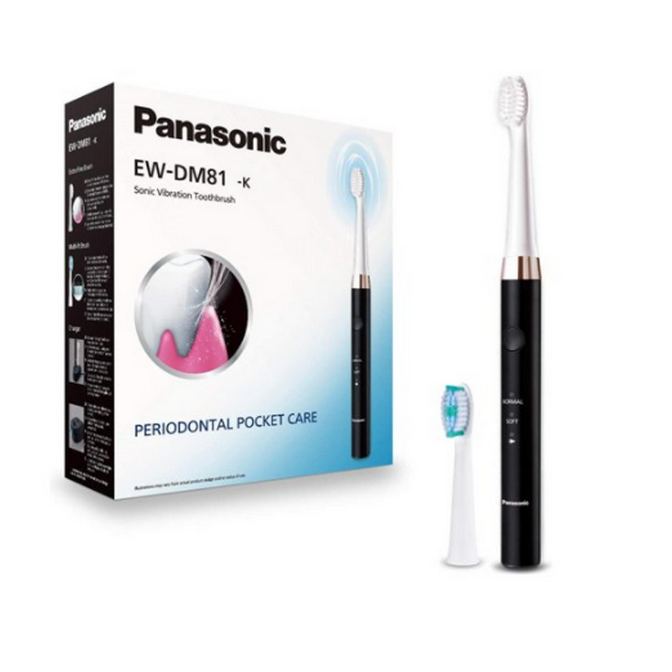 Spazzolino sonico Panasonic EW-DM81-K con scatola, spazzolino e testina.