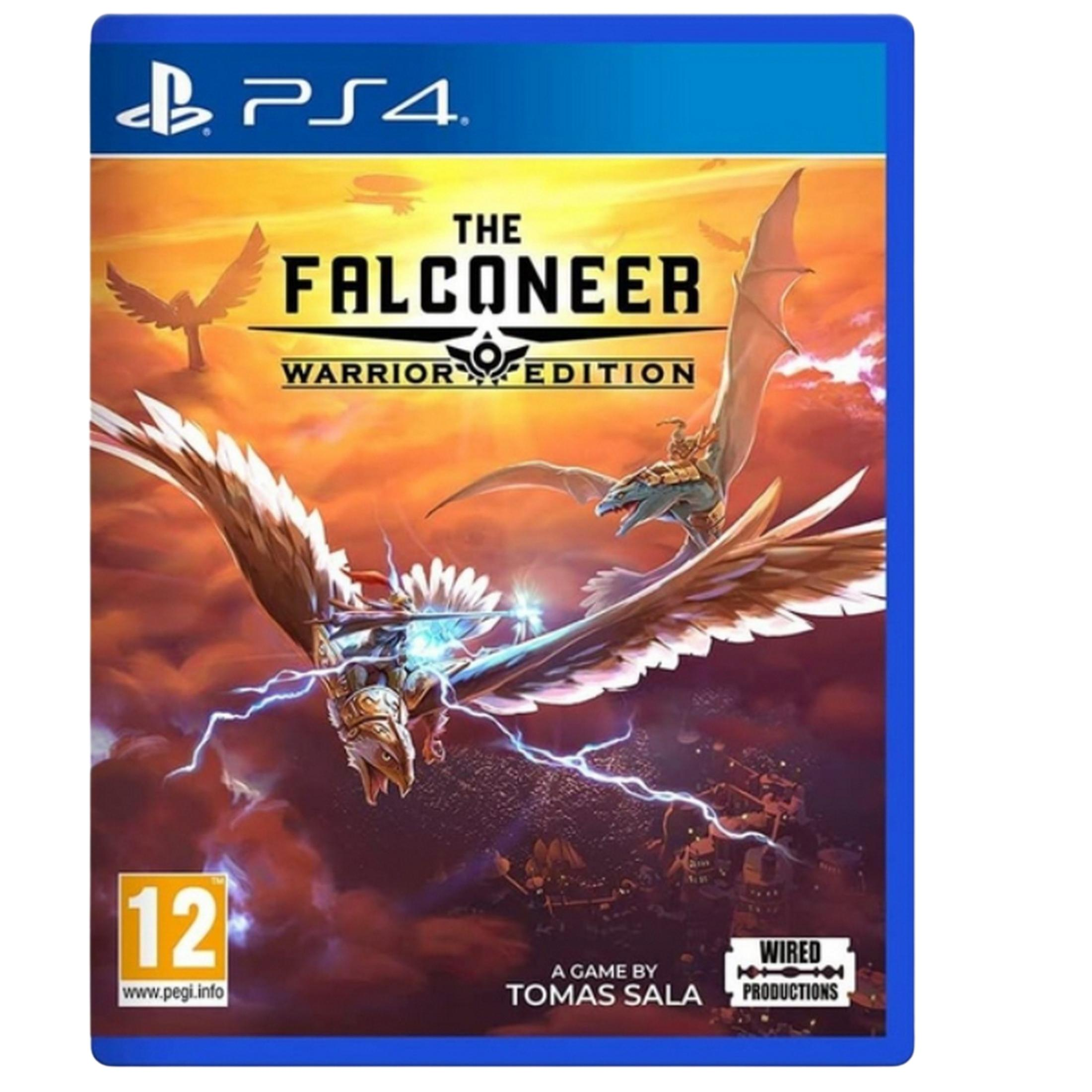 Portada del juego PS4: The Falconeer Warrior Edition presenta jinetes en bestias voladoras.