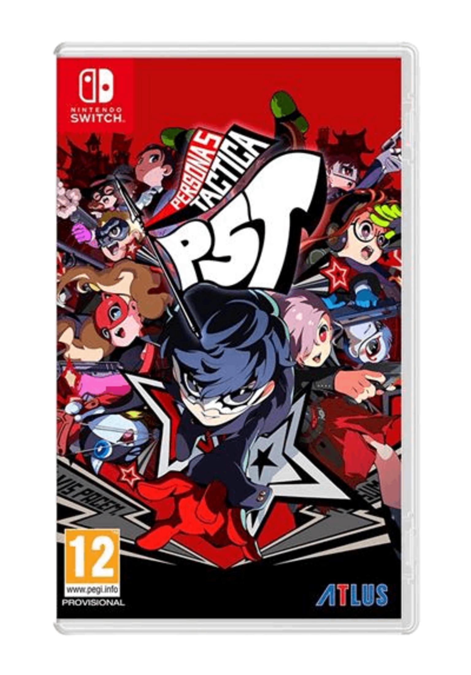 Copertina del gioco Nintendo Switch Persona 5 Tactica con personaggi anime su sfondo rosso.