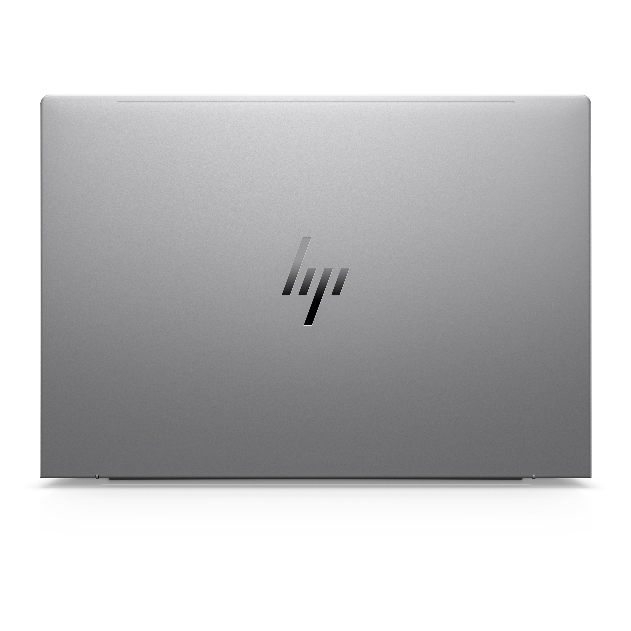 Kapalı gümüş rengi laptop, üzerinde HP logosu var.