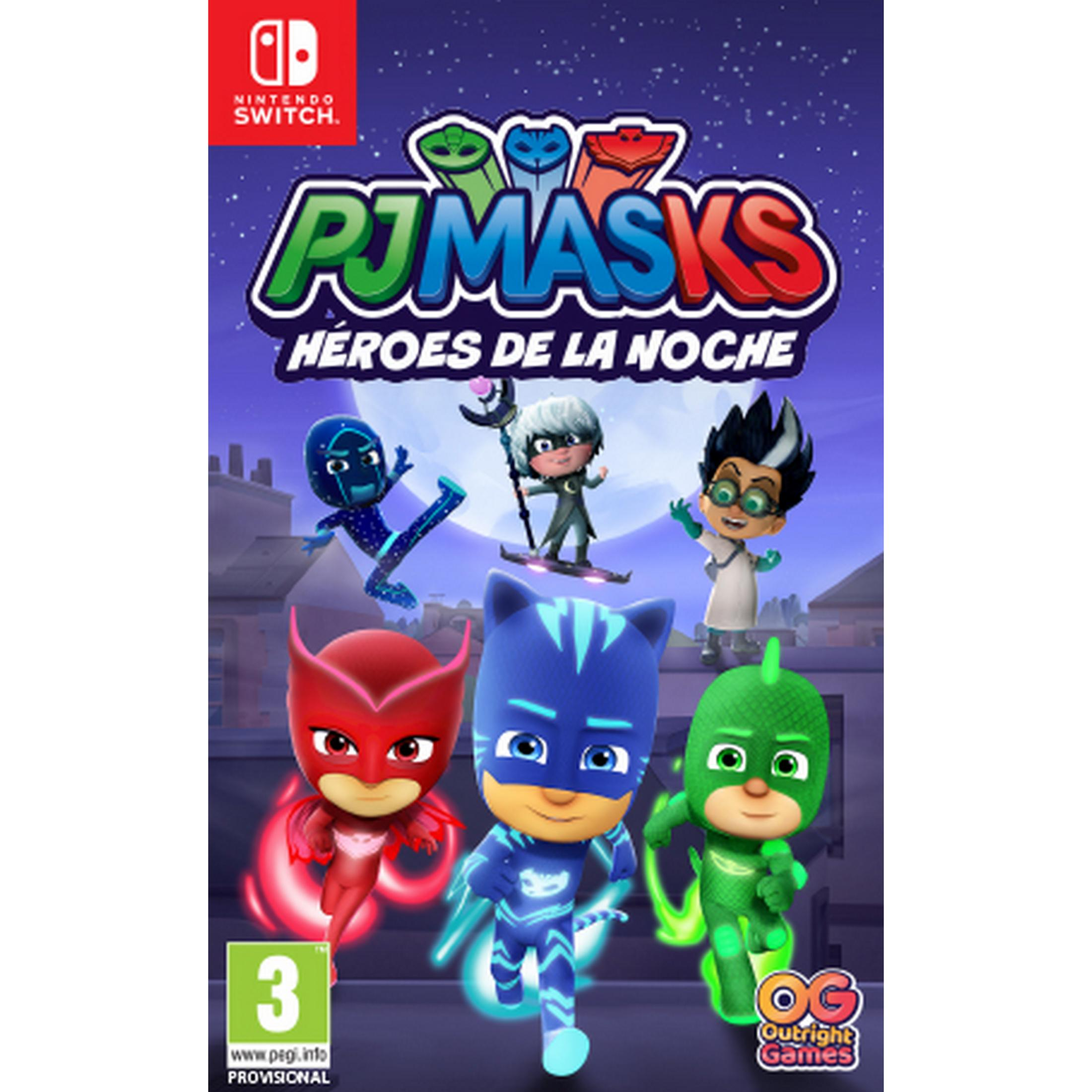 Copertina Nintendo Switch PJ Masks: Héroes de la Noche con cinque personaggi.