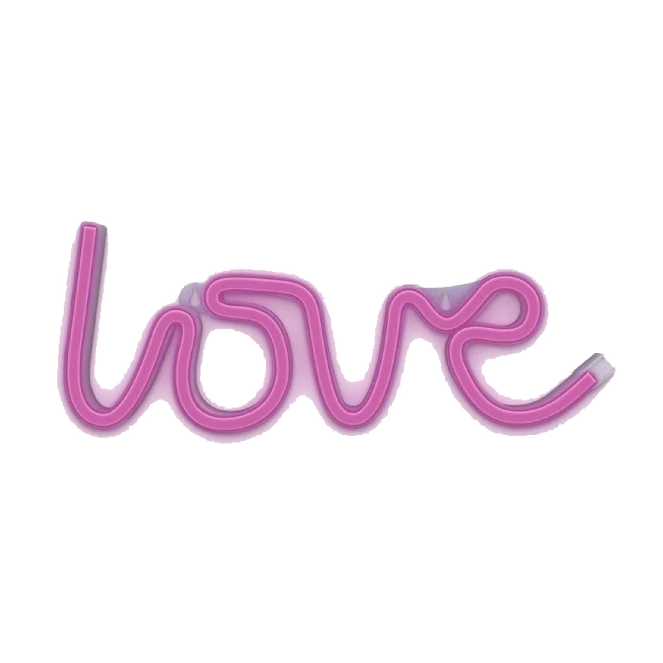 Un letrero de neón rosa con la palabra "Amor".