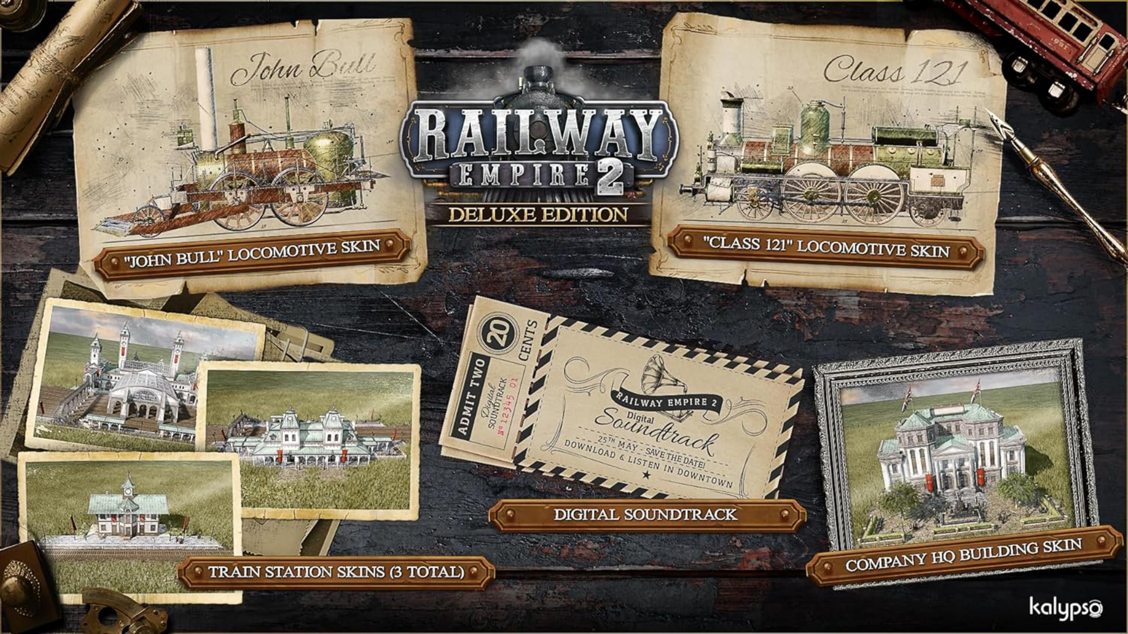 Screenshot del gioco: Locomotive, stazioni, colonna sonora e quartier generale.