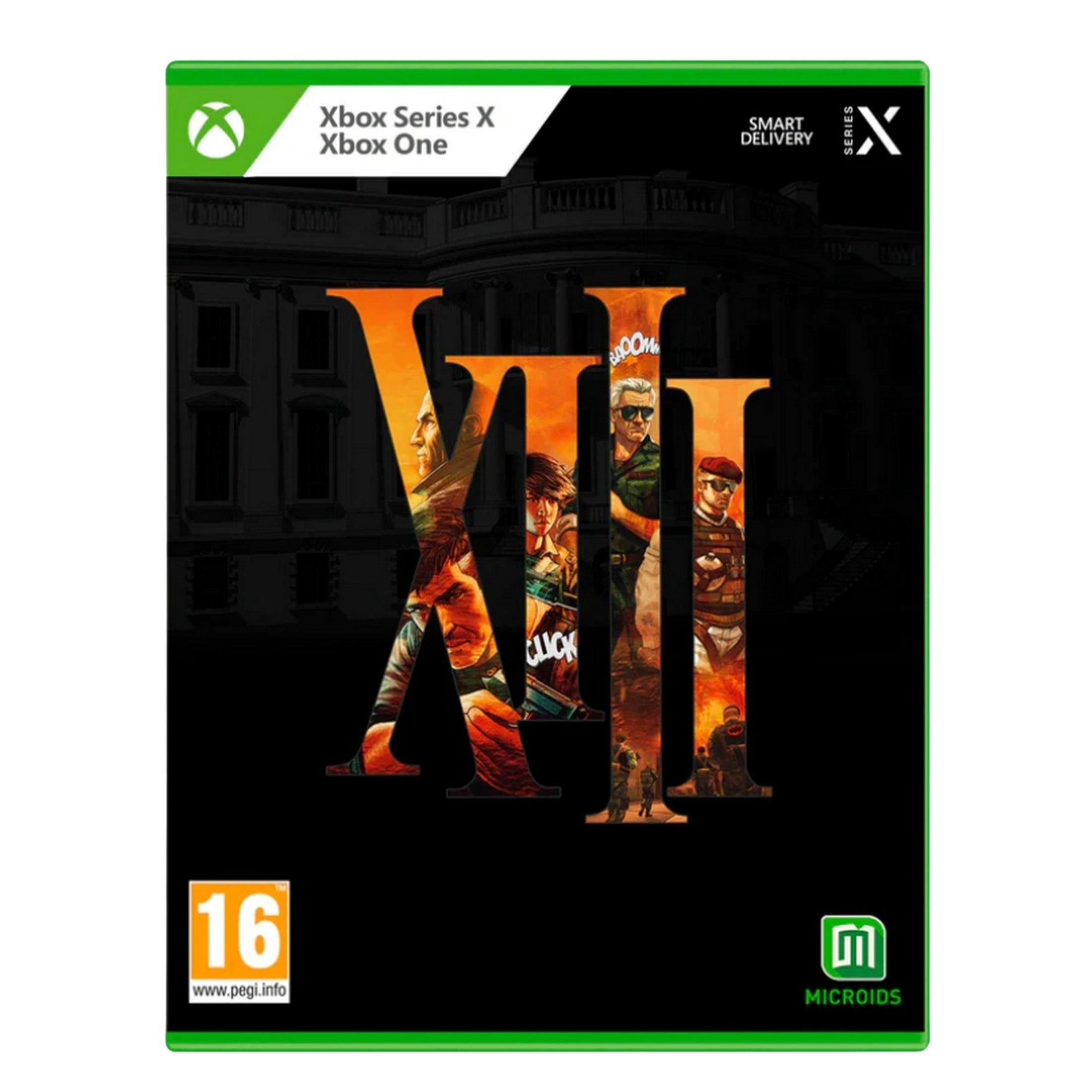 Copertina gioco Xbox con logo "XIII", personaggi e rating 16.