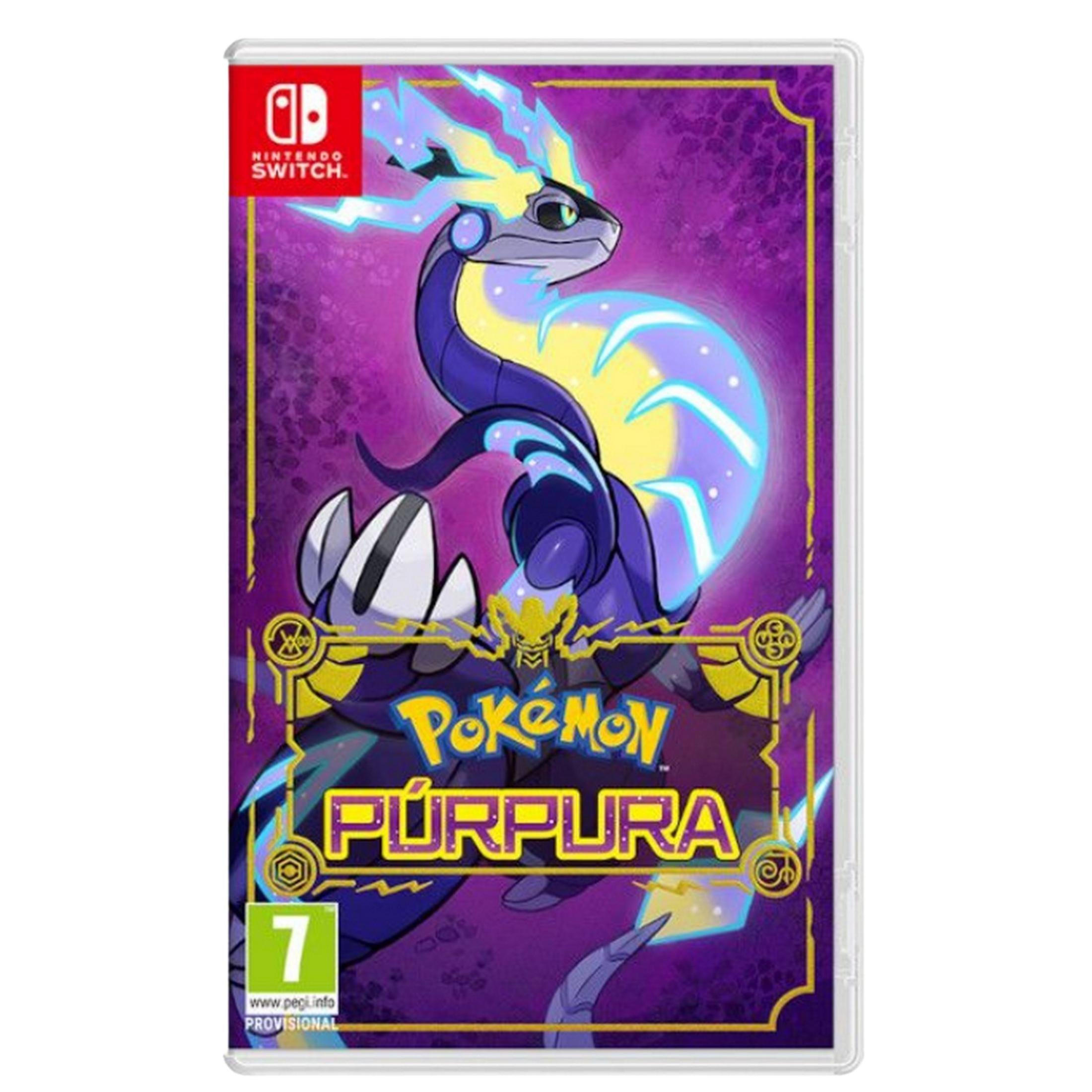 Custodia gioco Pokémon Purpura Nintendo Switch con sfondo viola e creatura drago.