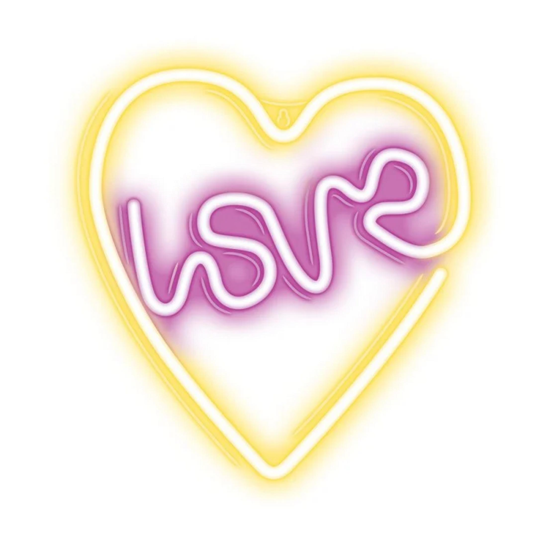 Ein Herz aus Neonlicht mit dem Wort "Liebe" im Inneren.
