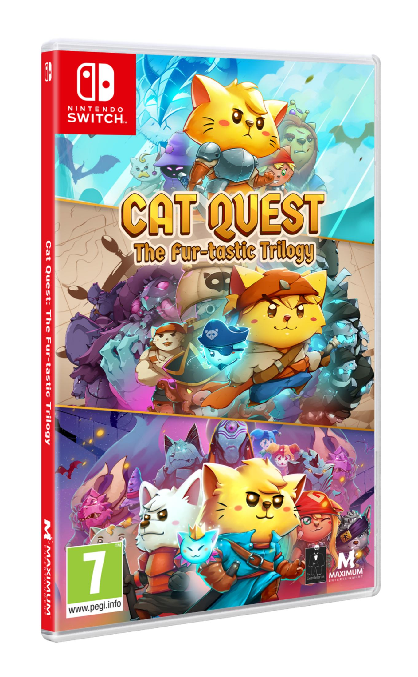 Copertina del gioco Cat Quest: The Fur-tastic Trilogy per Nintendo Switch, con personaggi gatto.