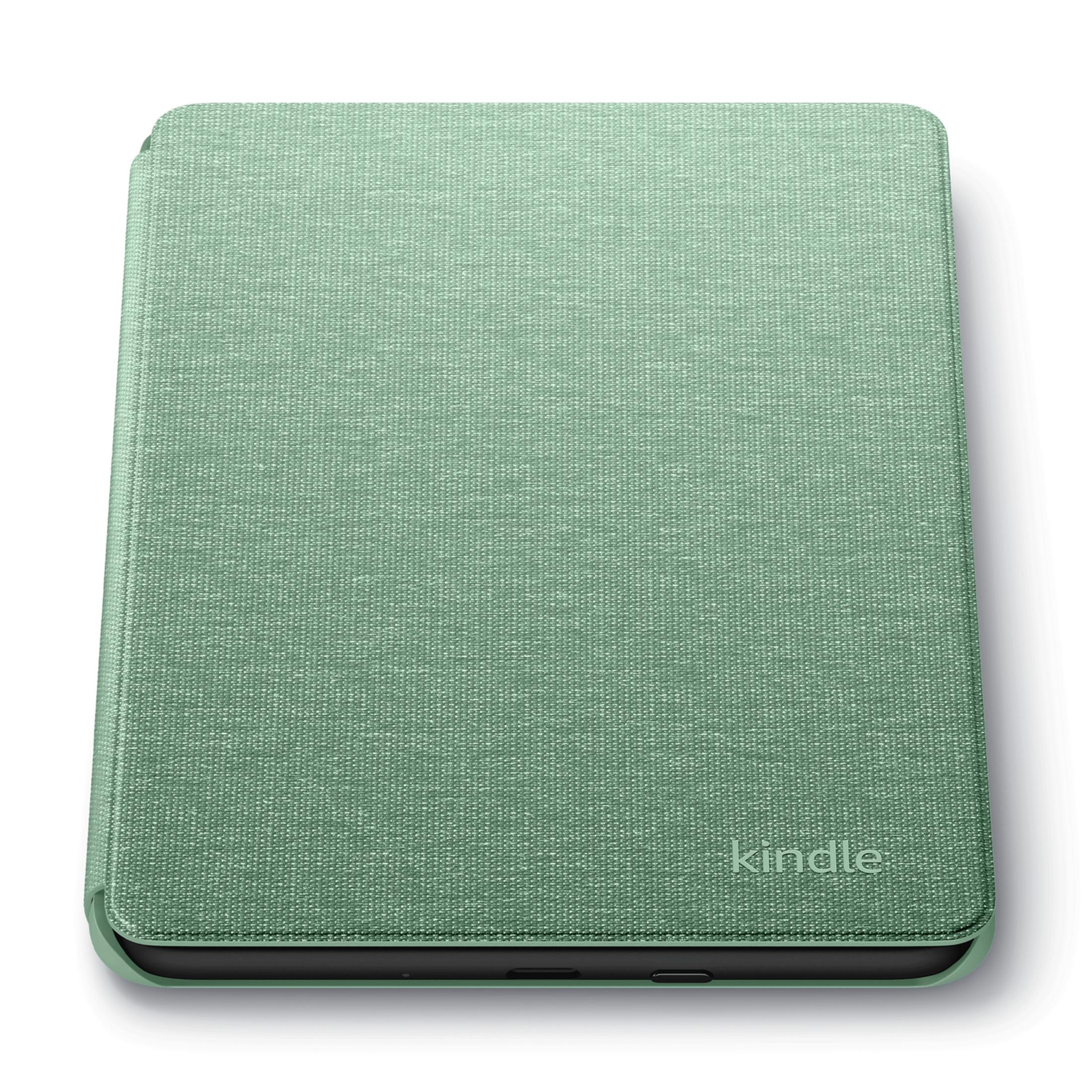 Görünür 'kindle' logosuna sahip yeşil bir Kindle e-okuyucu kılıfı.