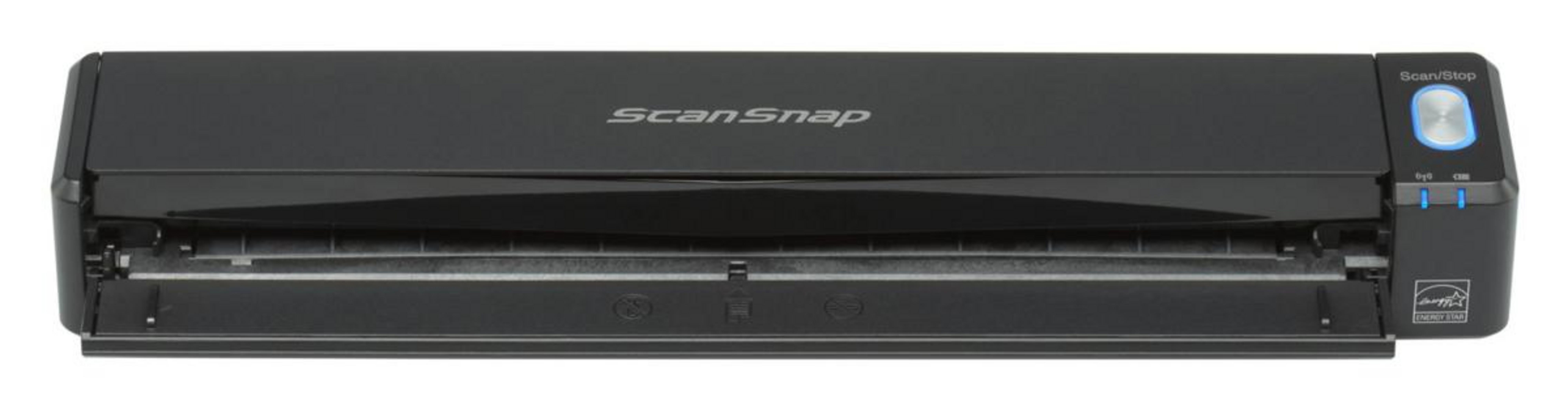"ScanSnap" logolu siyah tarayıcı ve Tara/Durdur düğmesi.